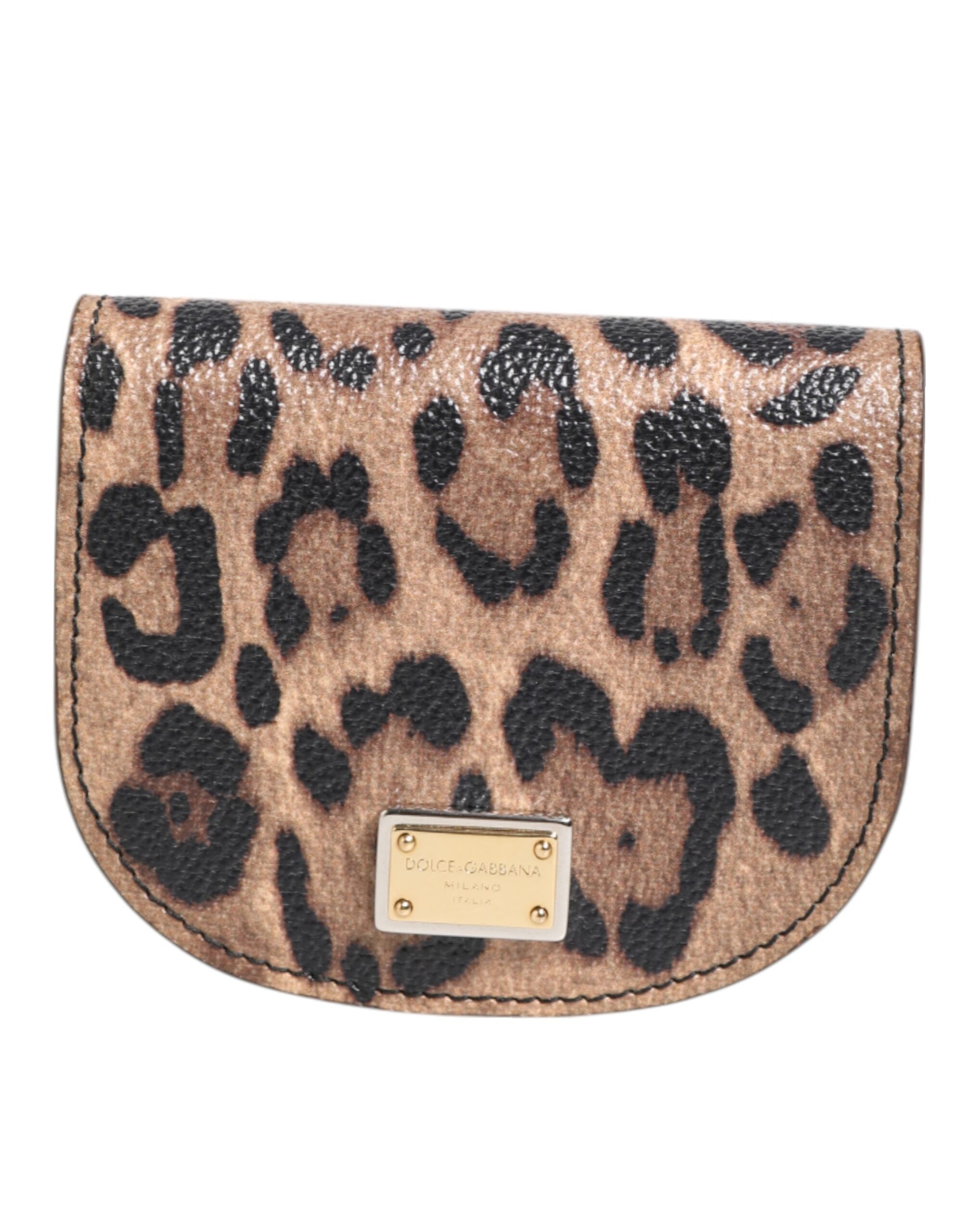 Cartera pequeña de piel de becerro marrón con estampado de leopardo de Dolce & Gabbana-1