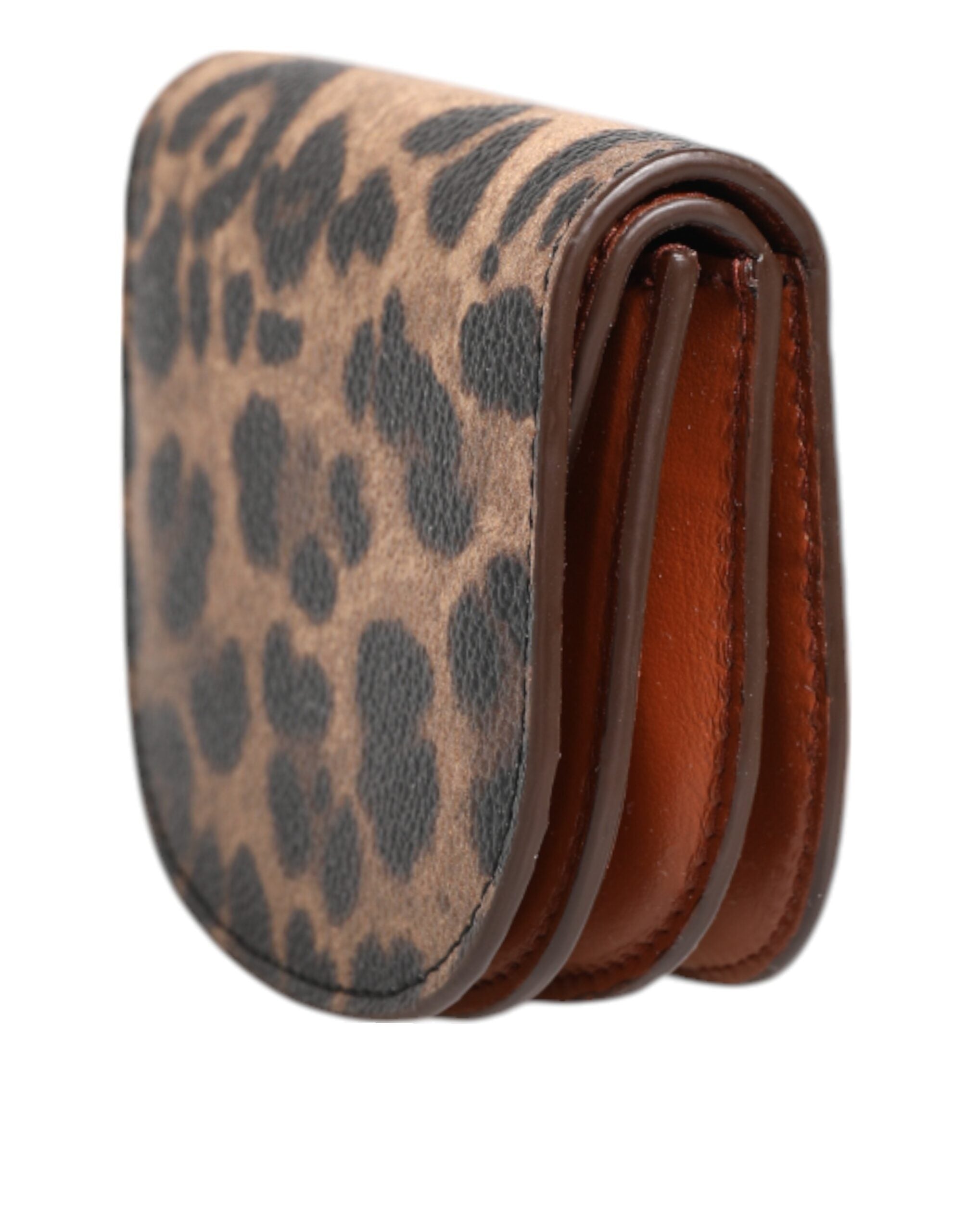 Cartera pequeña de piel de becerro marrón con estampado de leopardo de Dolce & Gabbana-3
