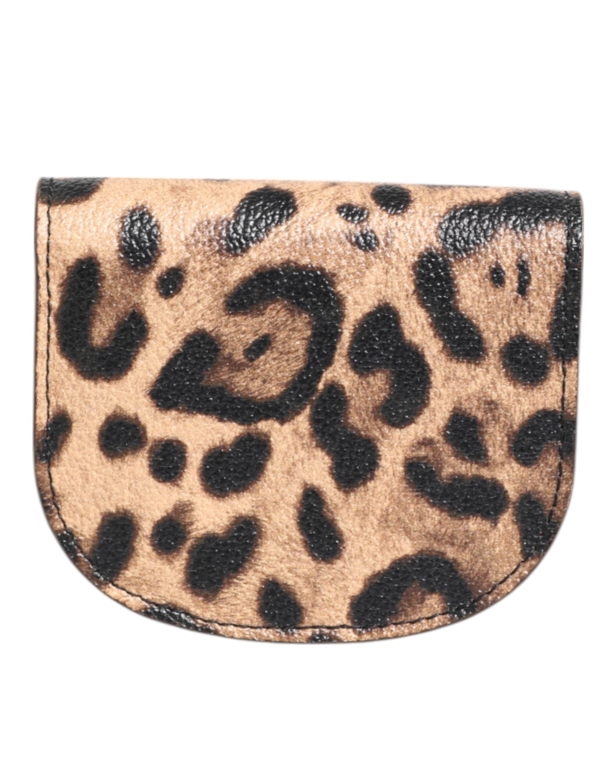 Cartera pequeña de piel de becerro marrón con estampado de leopardo de Dolce & Gabbana-4