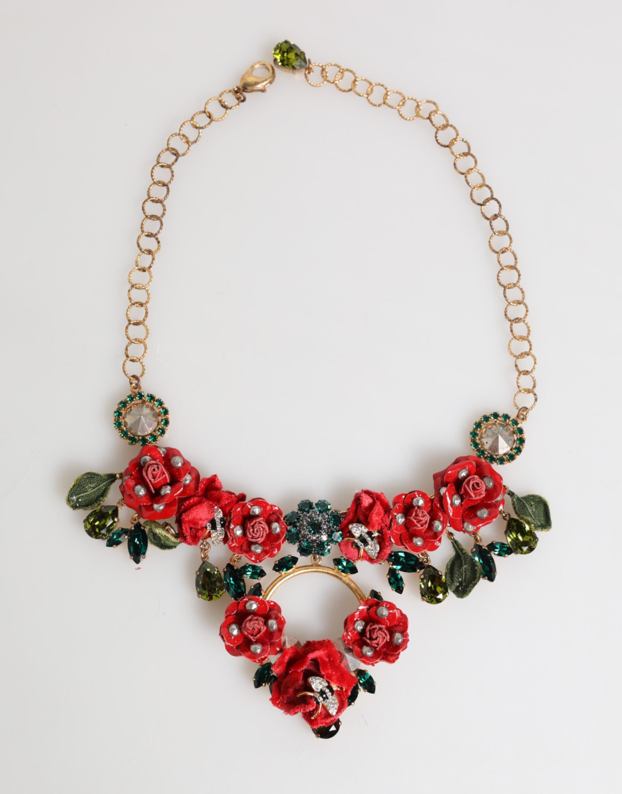 Dolce & Gabbana Rote Rose Floral Crystal verschönert Statement Schmuck Halskette-2