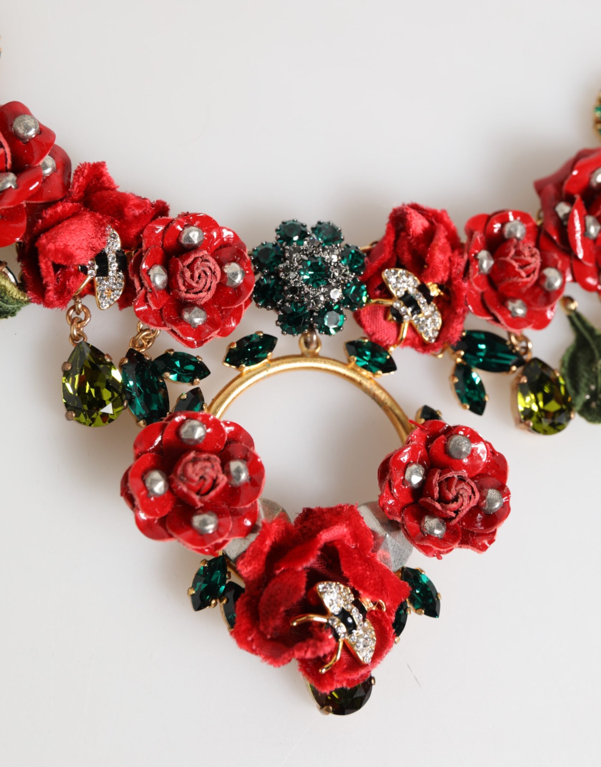 Dolce & Gabbana Rote Rose Floral Crystal verschönert Statement Schmuck Halskette-3