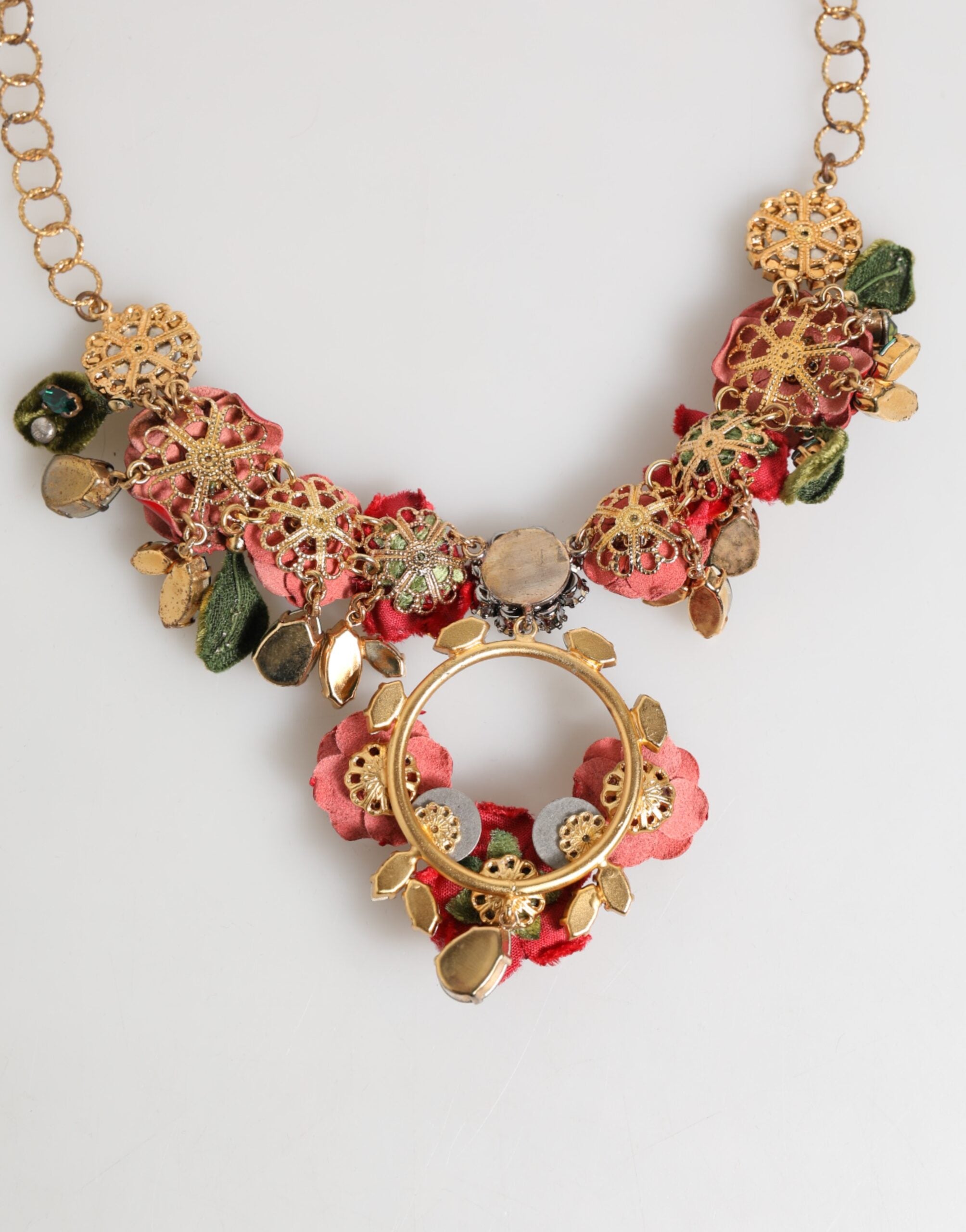 Dolce & Gabbana Rote Rose Floral Crystal verschönert Statement Schmuck Halskette-5