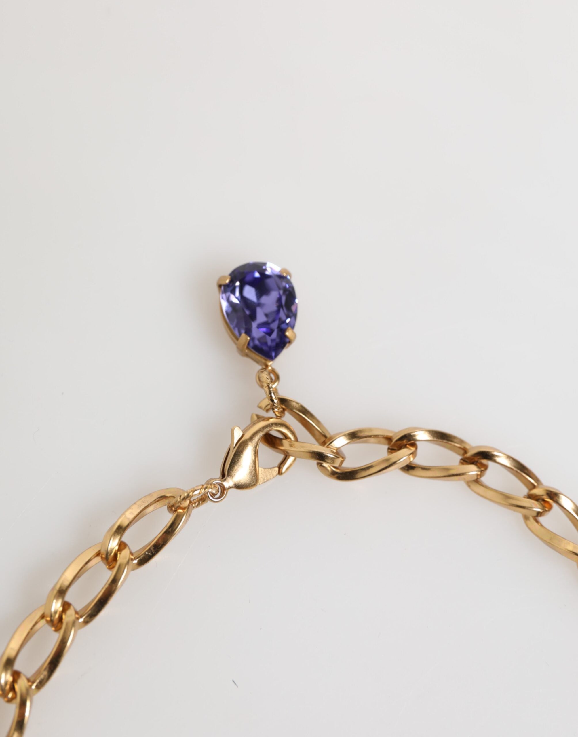 Dolce & Gabbana Gold Brass Crystal Pearl Purple Floral Pendant Jewelry Necklace-4