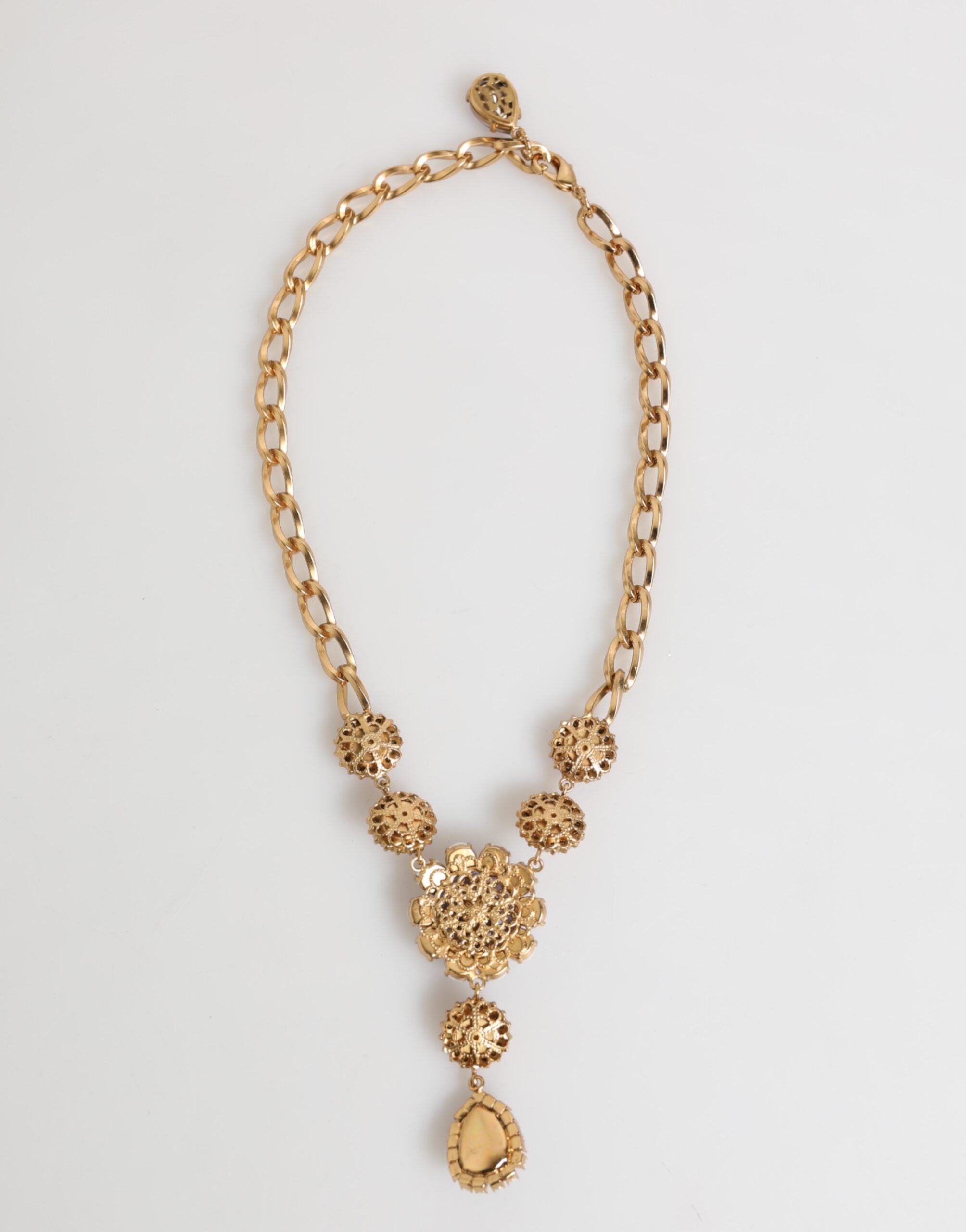 Dolce & Gabbana Gold Brass Crystal Pearl Purple Floral Pendant Jewelry Necklace-5