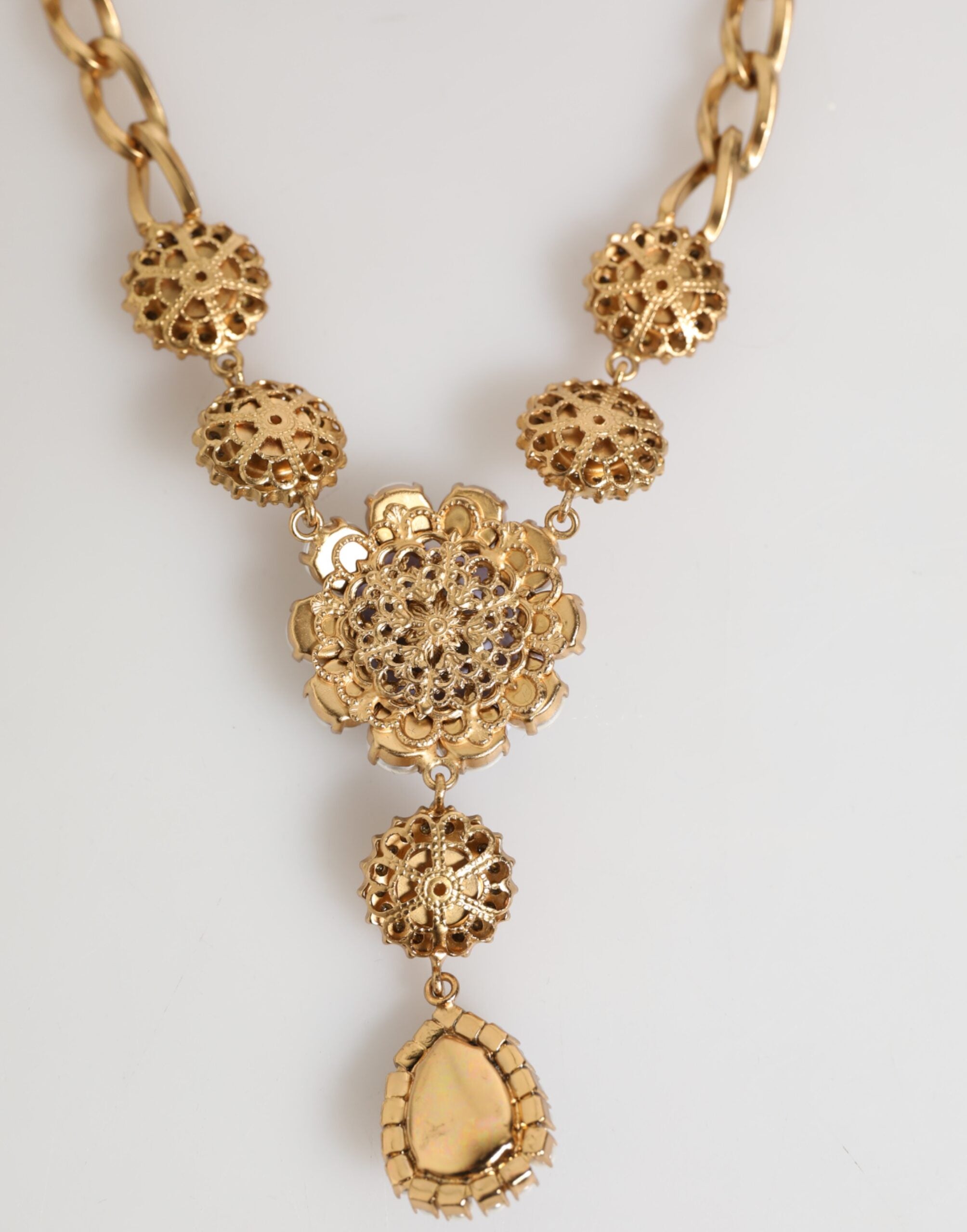 Dolce & Gabbana Gold Brass Crystal Pearl Purple Floral Pendant Jewelry Necklace-6