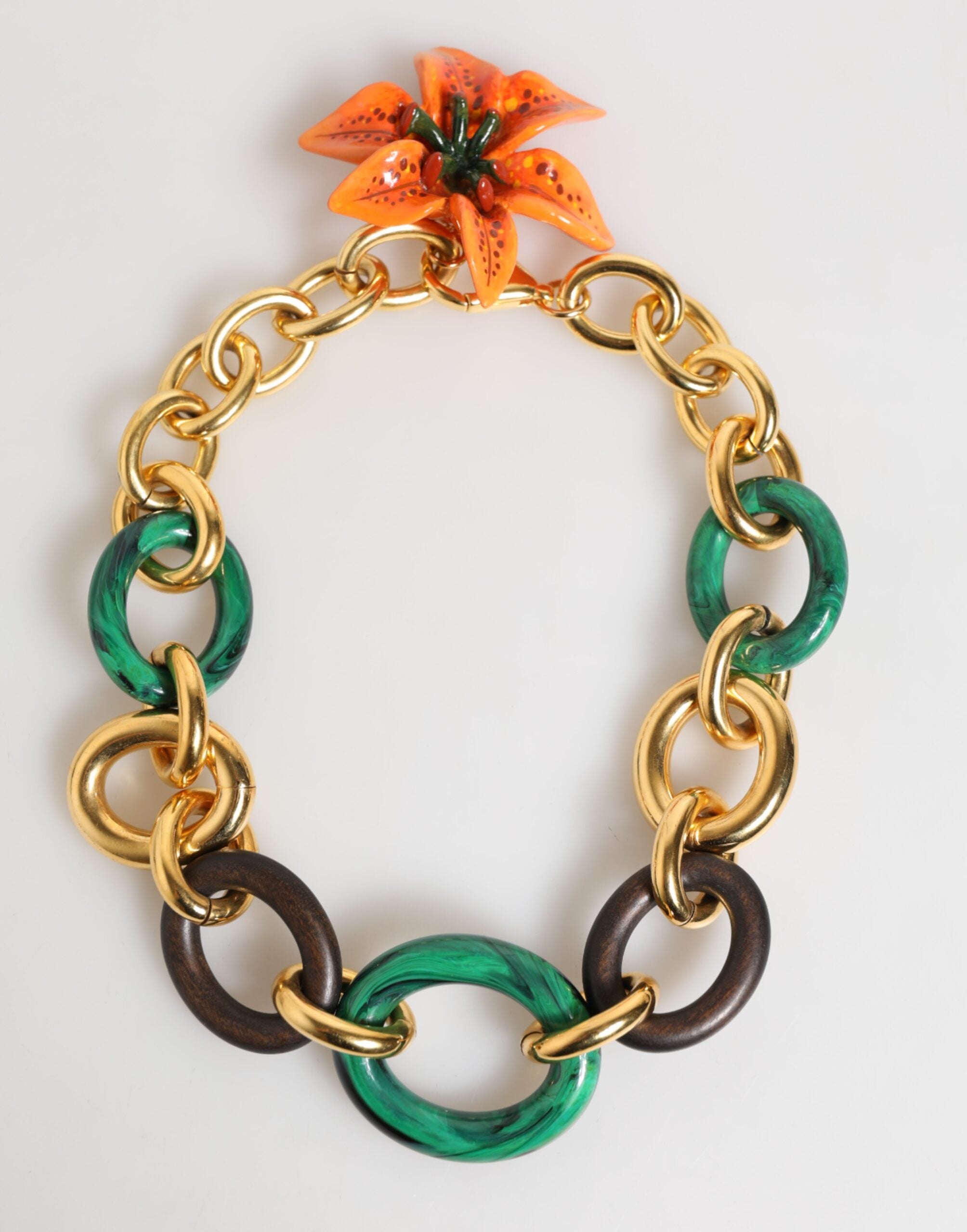 Dolce & Gabbana Multicolor Gold Brass Tiger Lily Floral Chai Necklace-2
