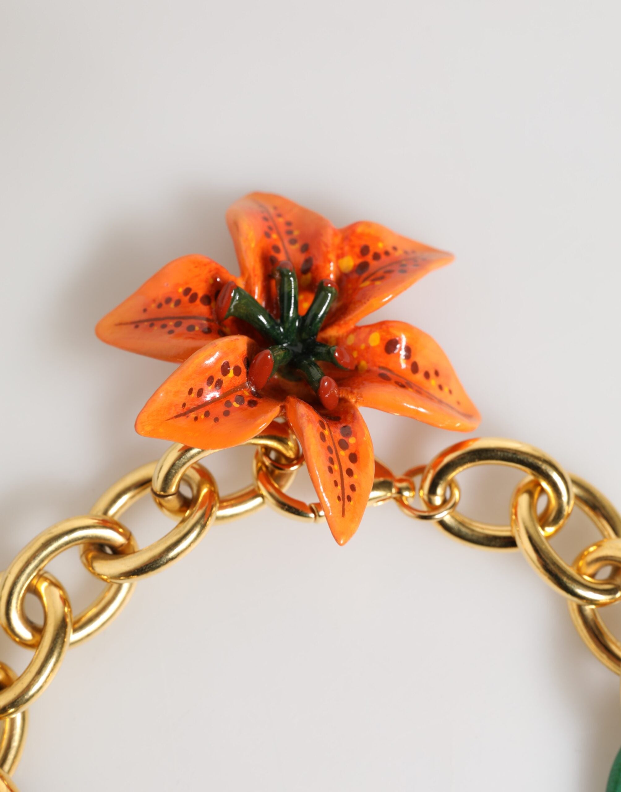 Dolce & Gabbana Multicolor Gold Brass Tiger Lily Floral Chai Necklace-4
