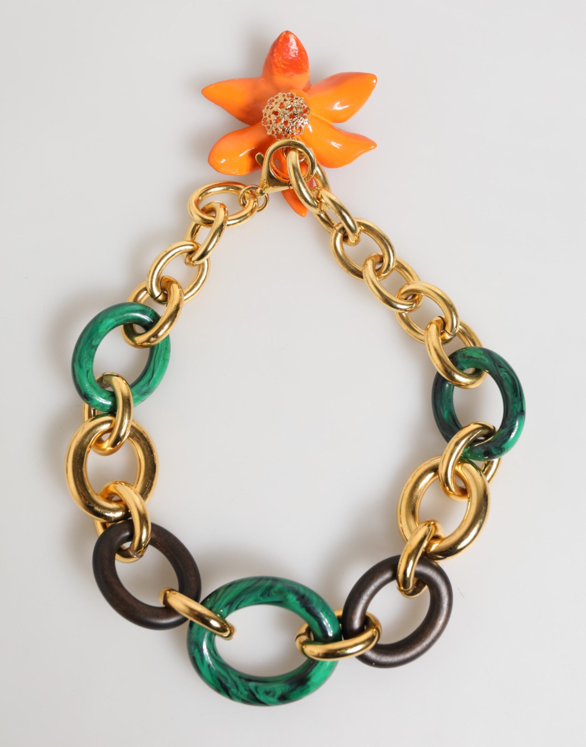 Dolce & Gabbana Multicolor Gold Brass Tiger Lily Floral Chai Necklace-5