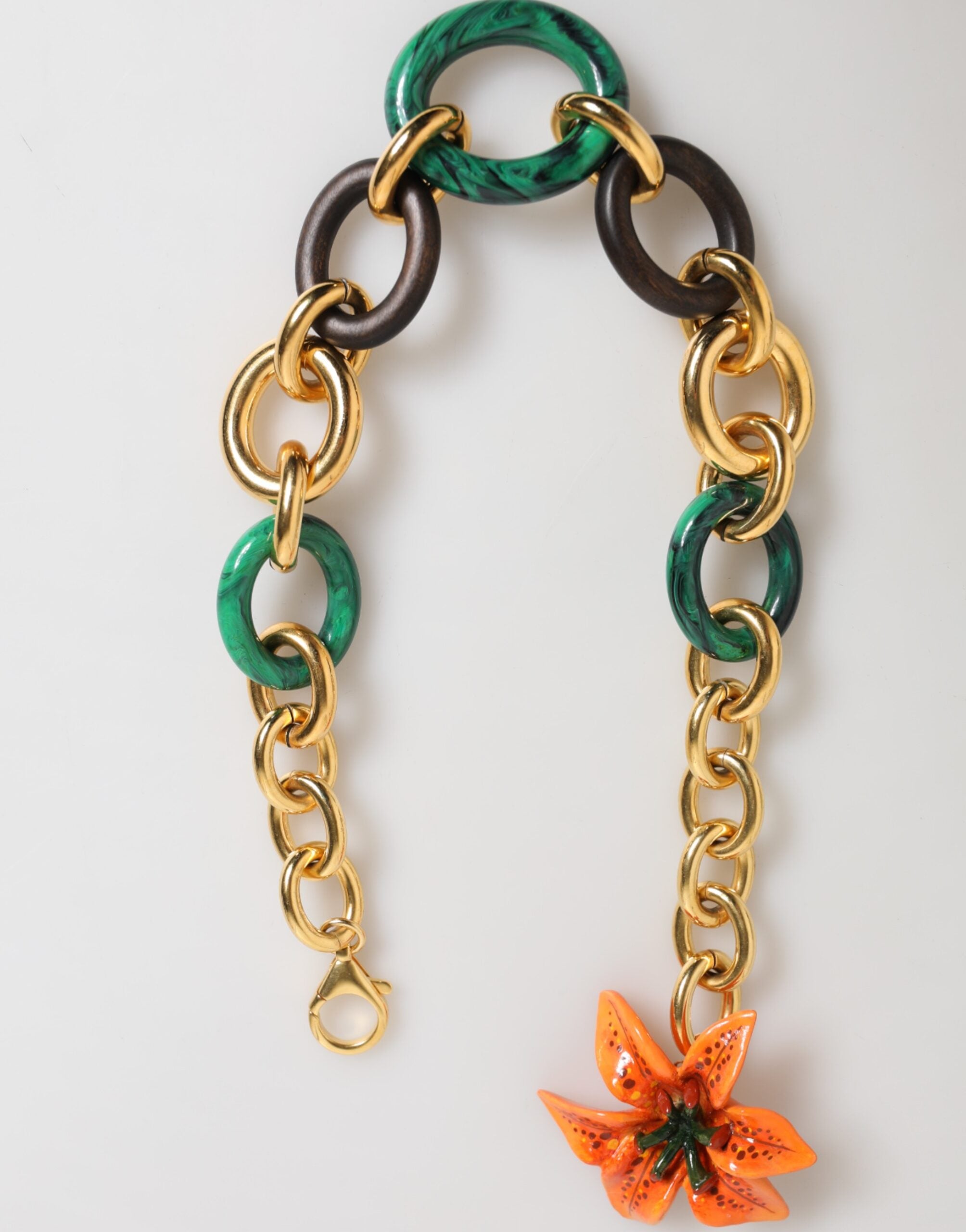 Dolce & Gabbana Multicolor Gold Brass Tiger Lily Floral Chai Necklace-6