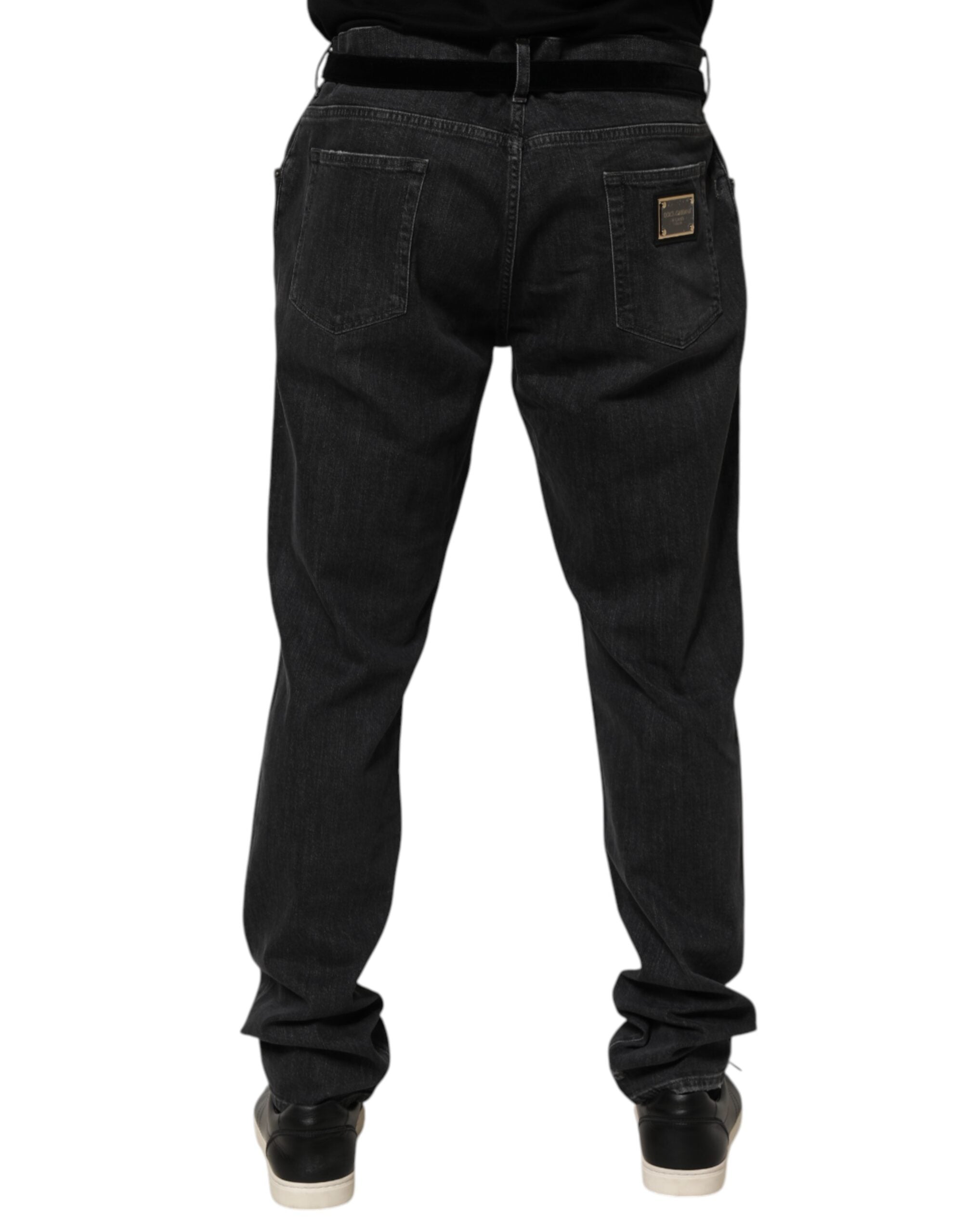 Dolce & Gabbana black slim-fit jeans in cotton with a torn logo-4