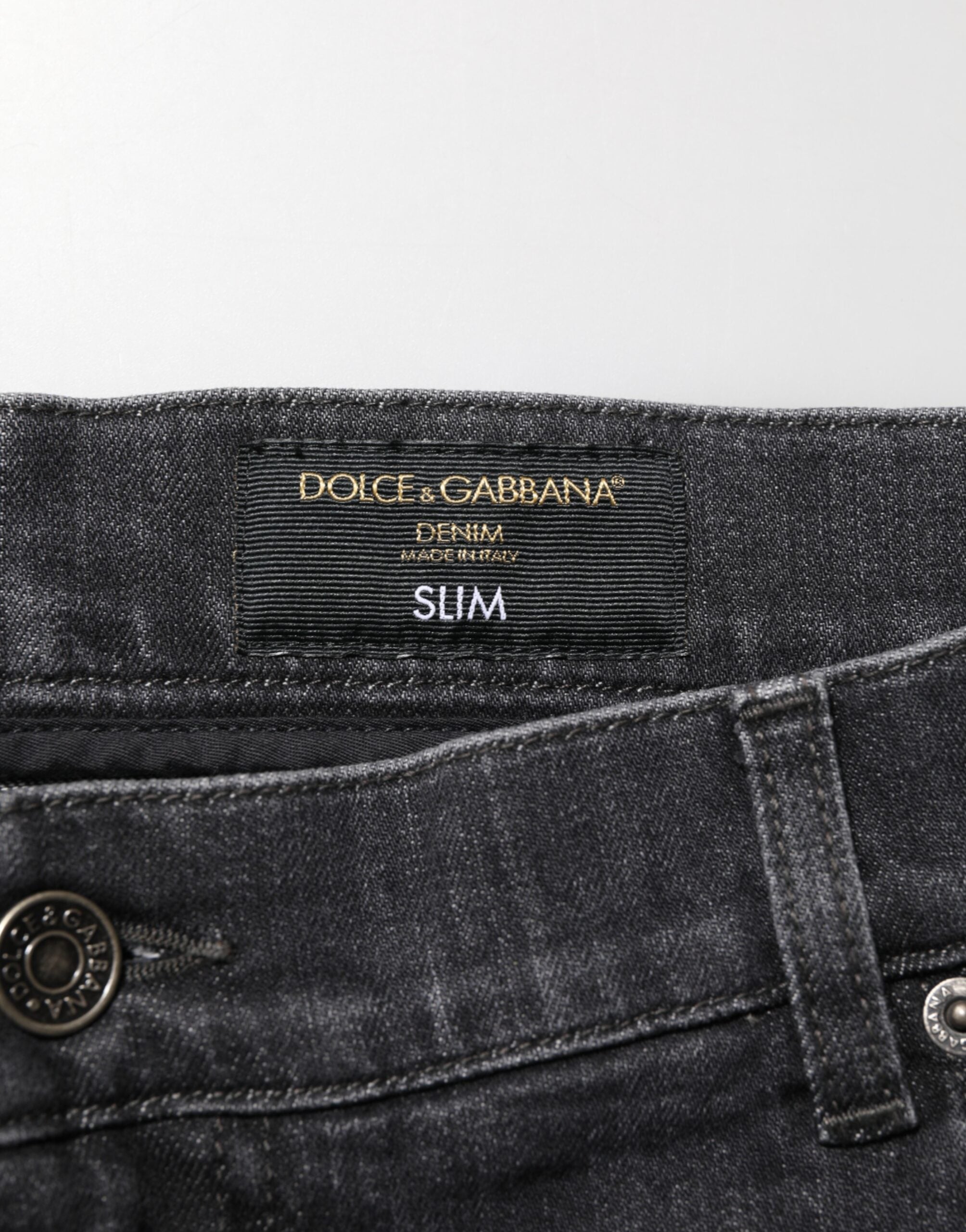 Dolce & Gabbana black slim-fit jeans in cotton with a torn logo-6
