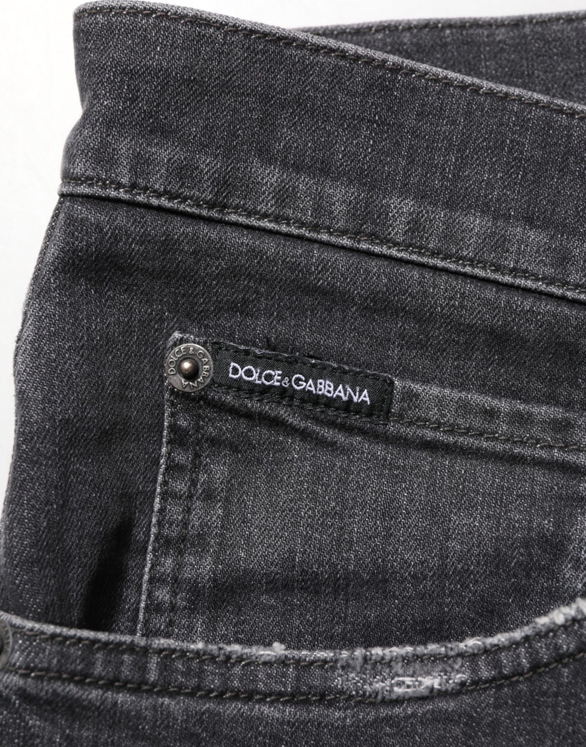 Dolce & Gabbana black slim-fit jeans in cotton with a torn logo-7