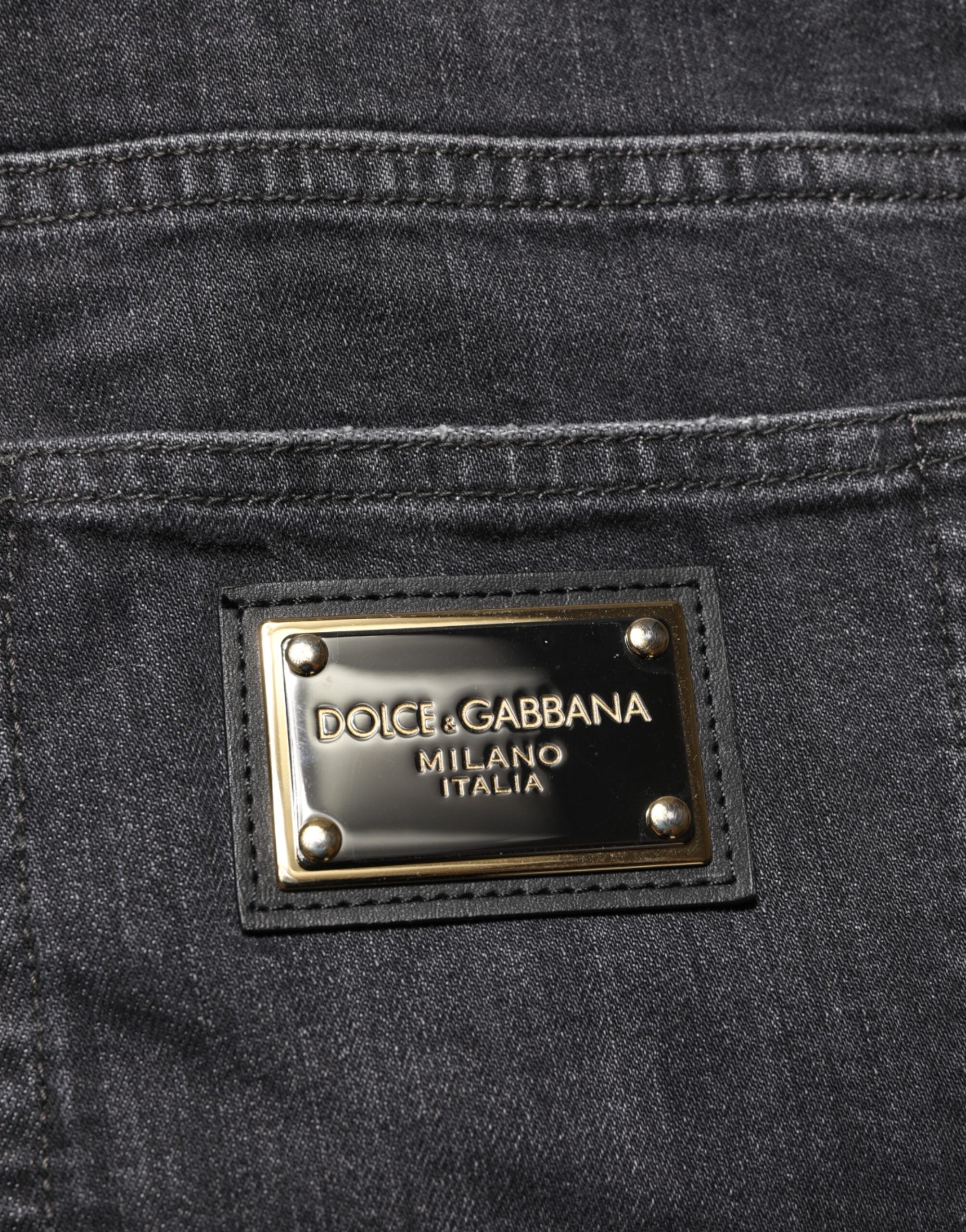 Dolce & Gabbana black slim-fit jeans in cotton with a torn logo-8