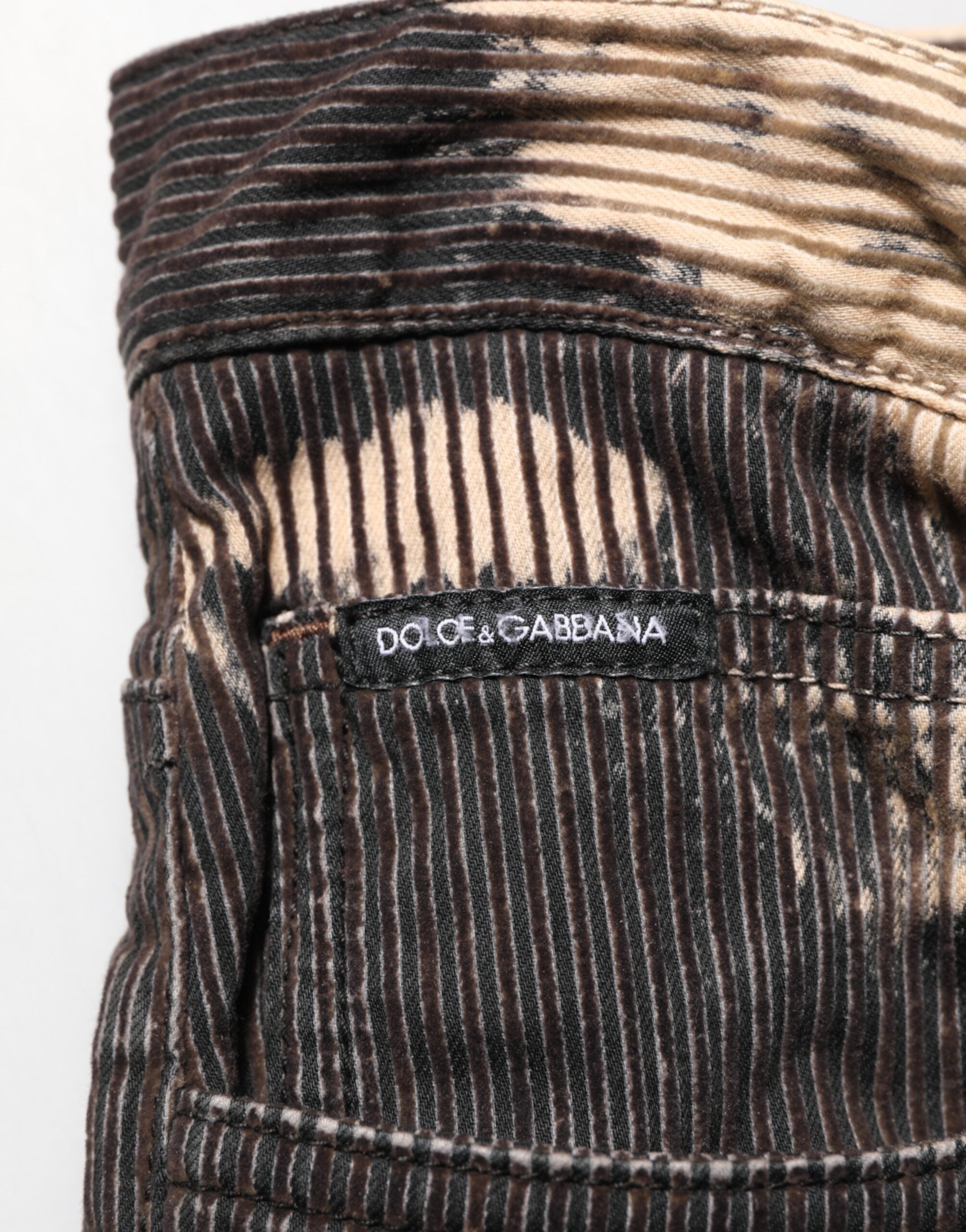 Dolce & Gabbana Beige Black Corduroy Trousers with Tie Pattern in Cotton Blend-7