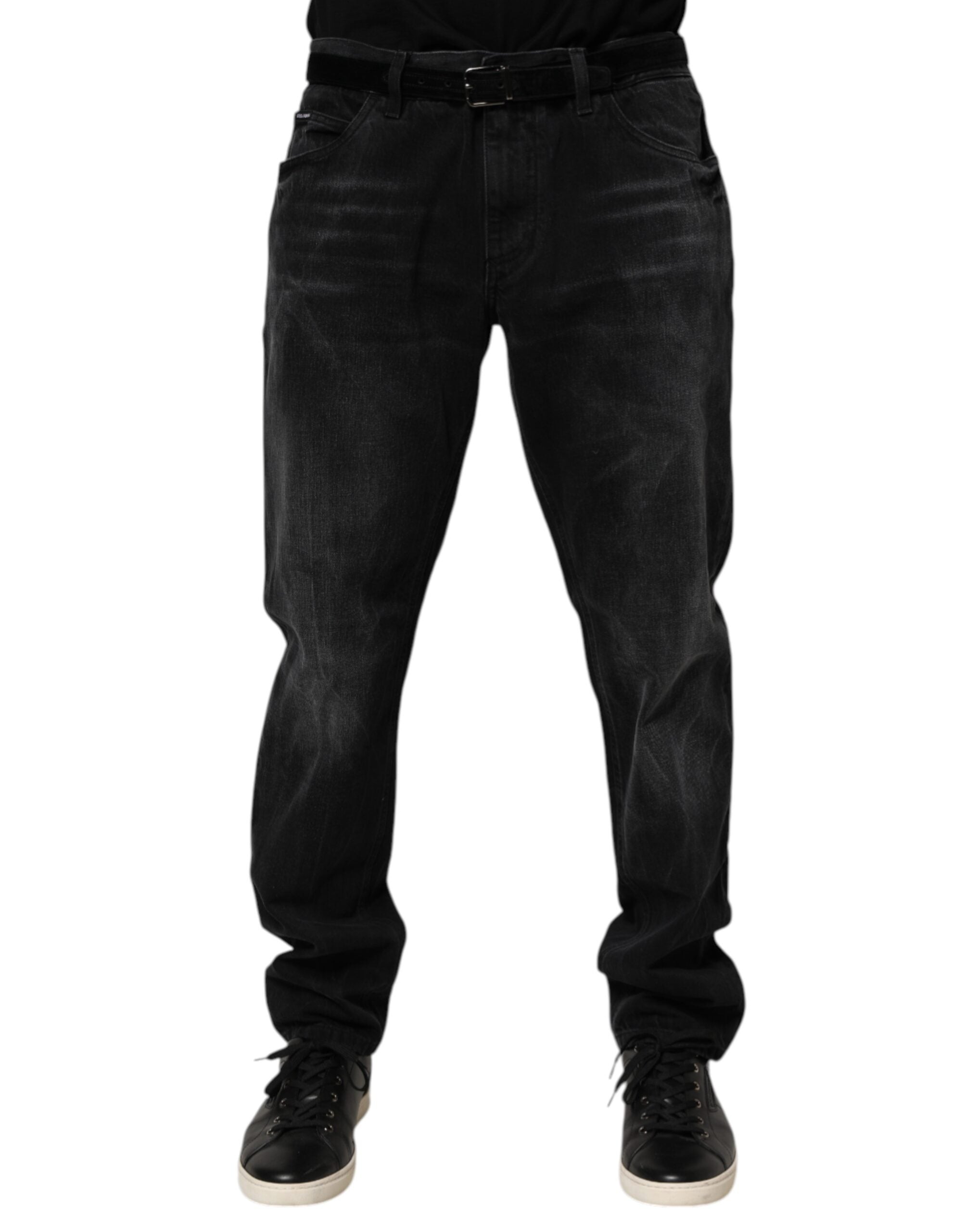 Vaqueros ajustados de algodón lavado negro de Dolce & Gabbana para hombre-1