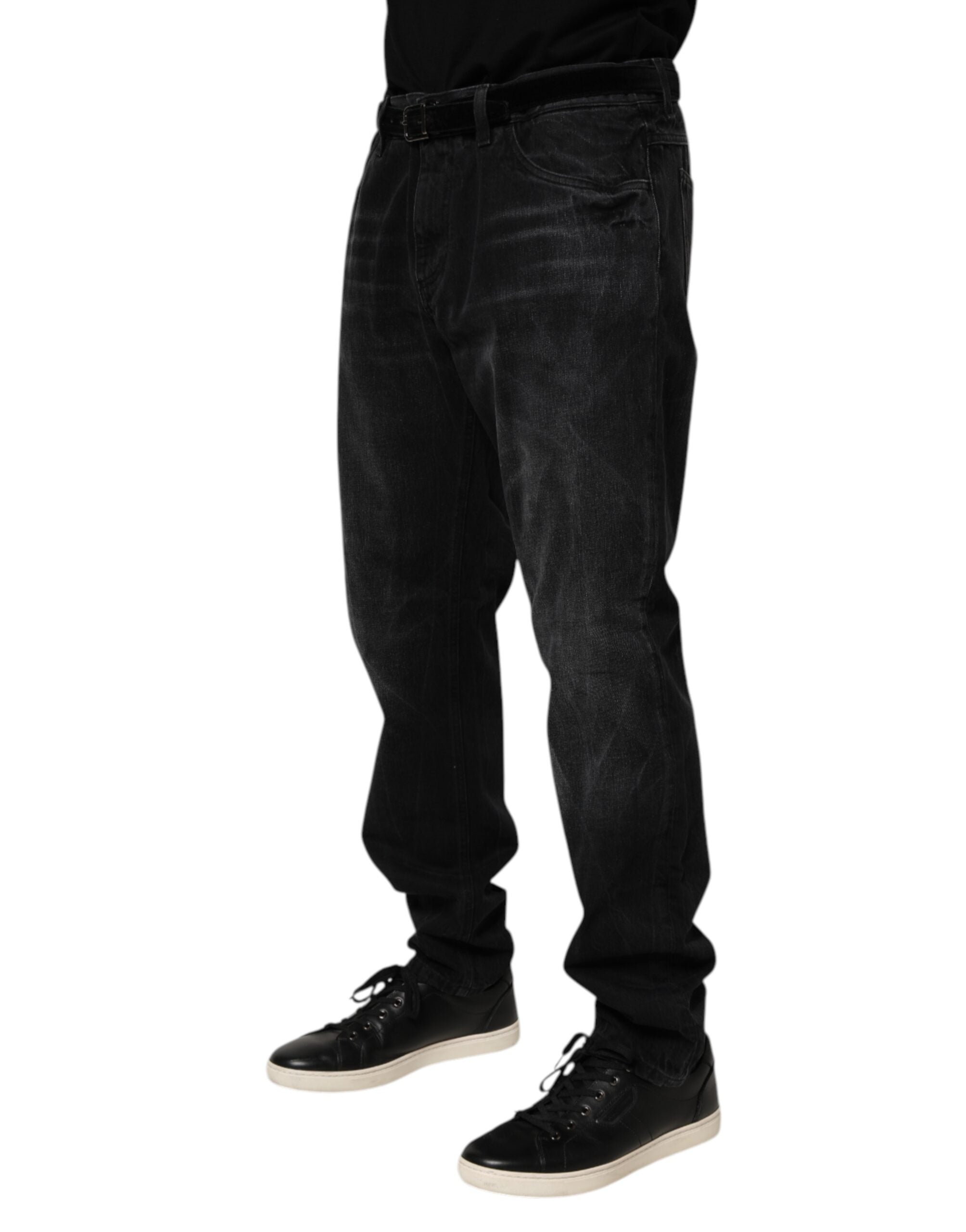 Vaqueros ajustados de algodón lavado negro de Dolce & Gabbana para hombre-3