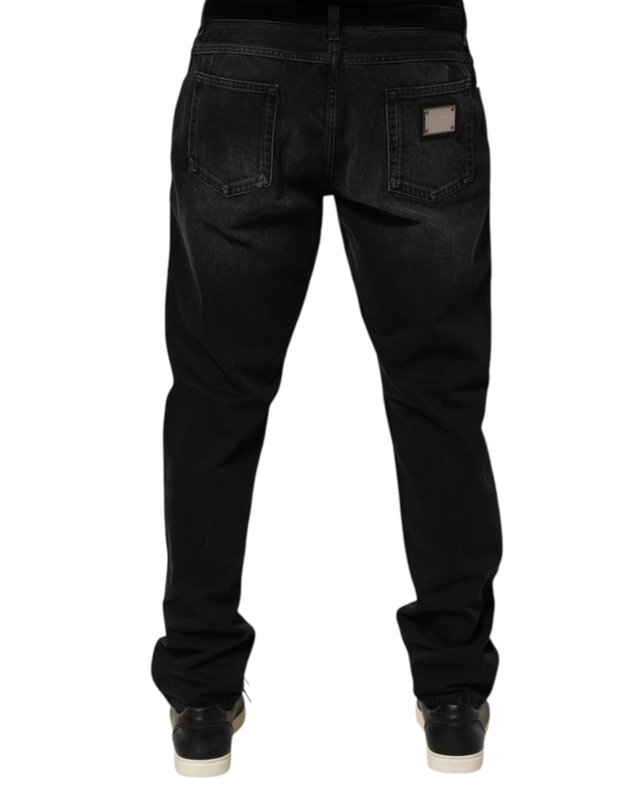 Vaqueros ajustados de algodón lavado negro de Dolce & Gabbana para hombre-4