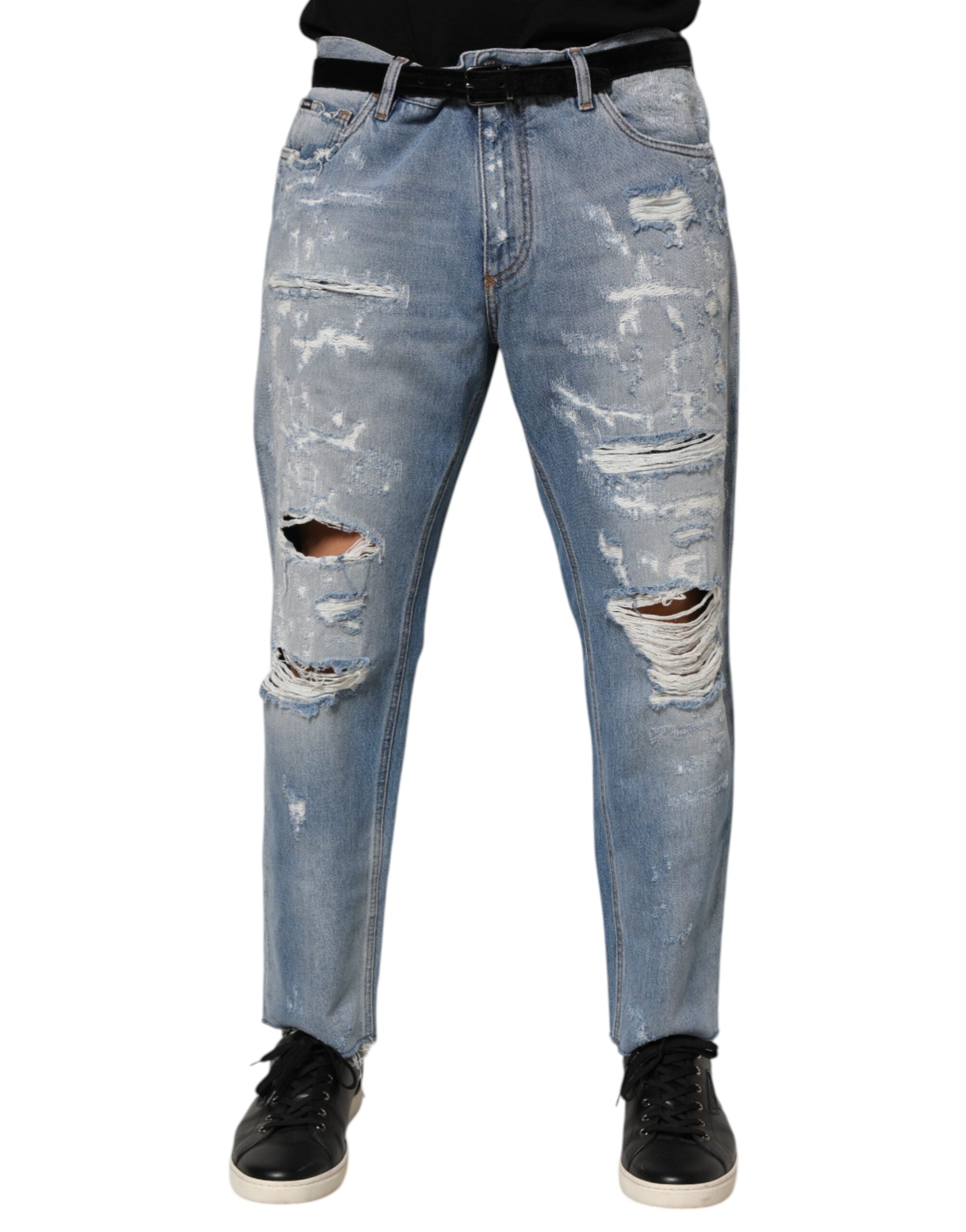 Dolce & Gabbana Blue Ripped Denim Jeans-1