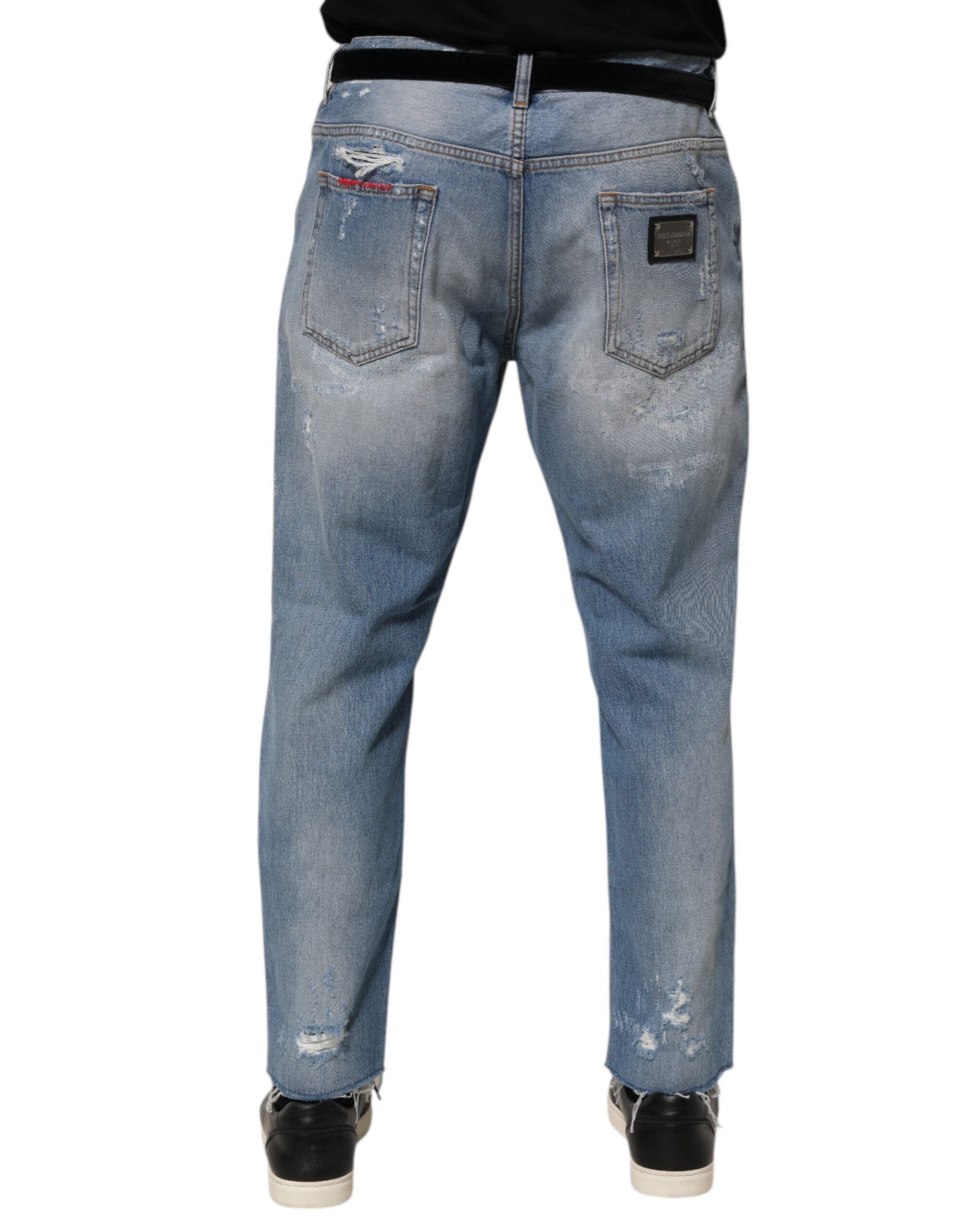 Dolce & Gabbana Blue Ripped Denim Jeans-4