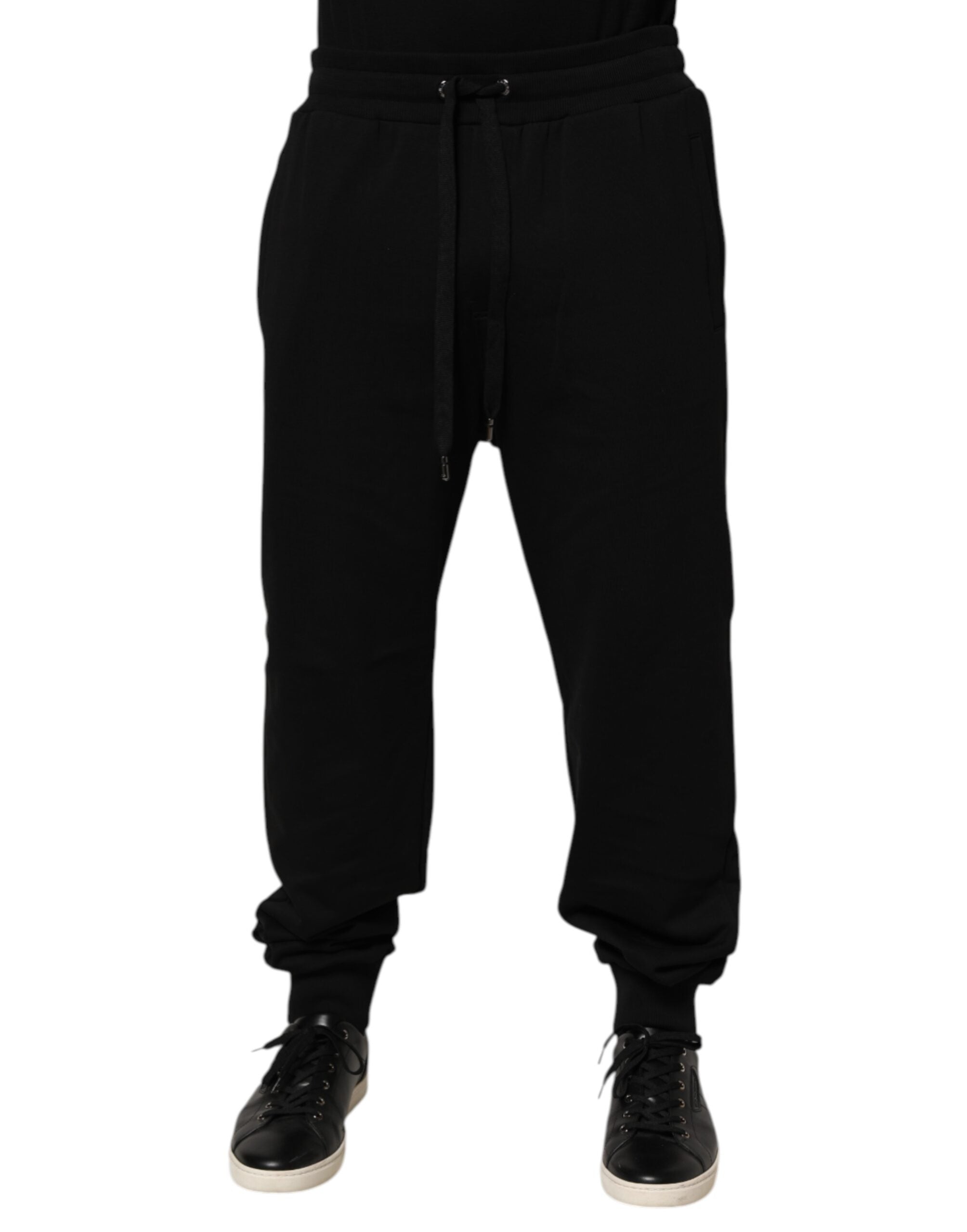 Dolce & Gabbana Black Cotton Logo Sweatpants with Drawstring