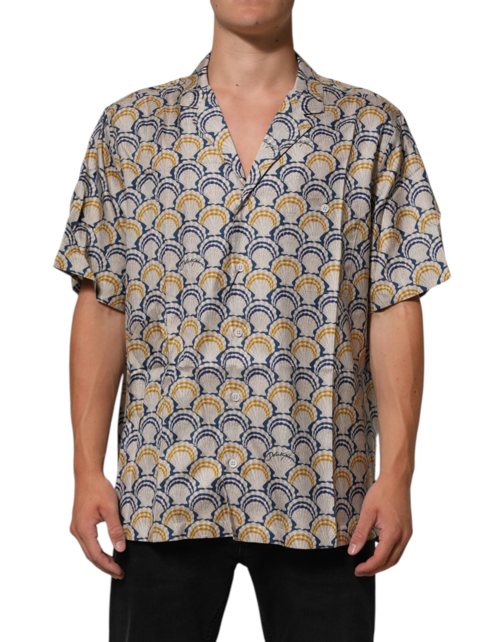 Dolce & Gabbana Cremefarbenes Hemd aus Baumwolle und Seide mit Muschelmuster auf Hawaii-2