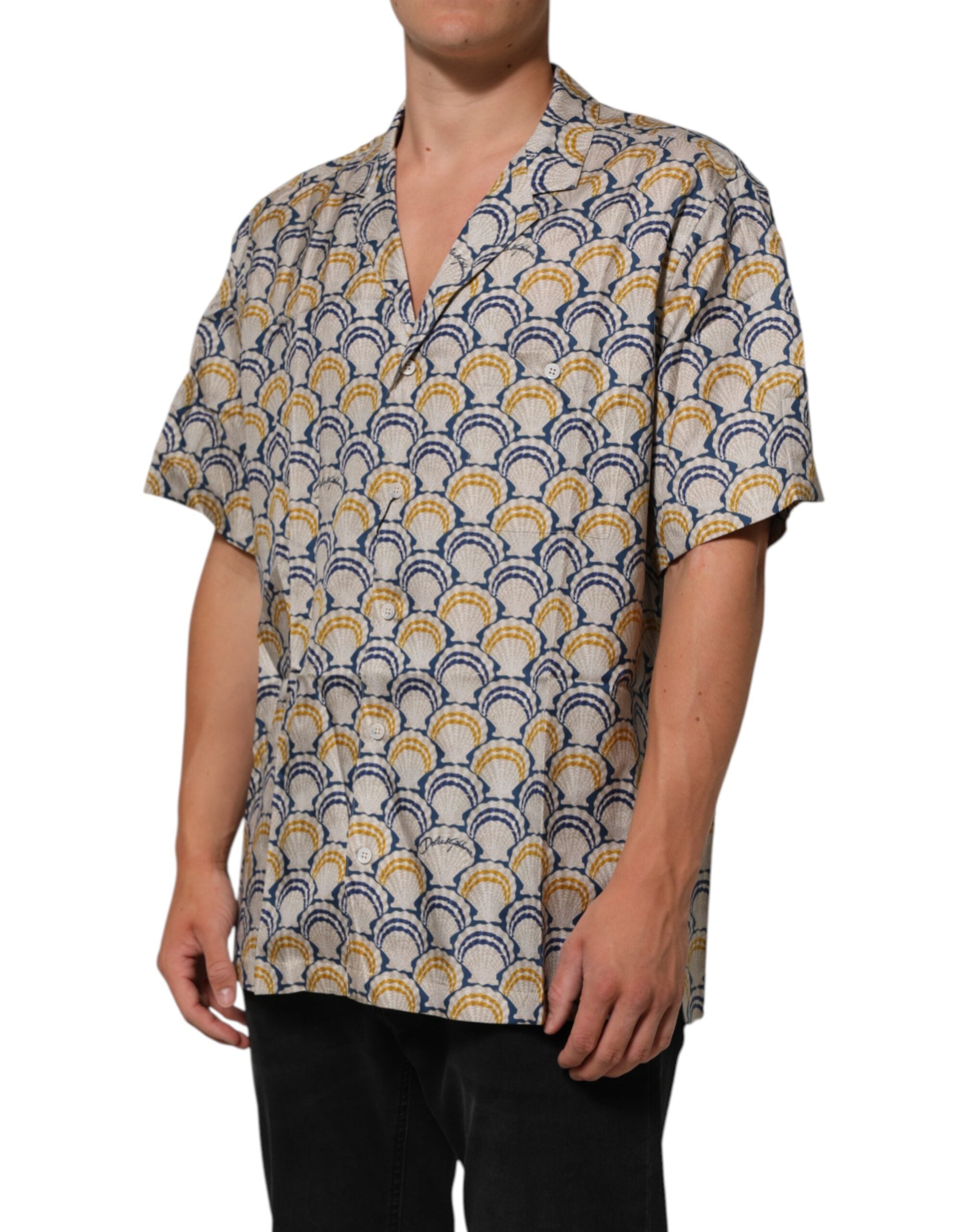 Dolce & Gabbana Cremefarbenes Hemd aus Baumwolle und Seide mit Muschelmuster auf Hawaii-3