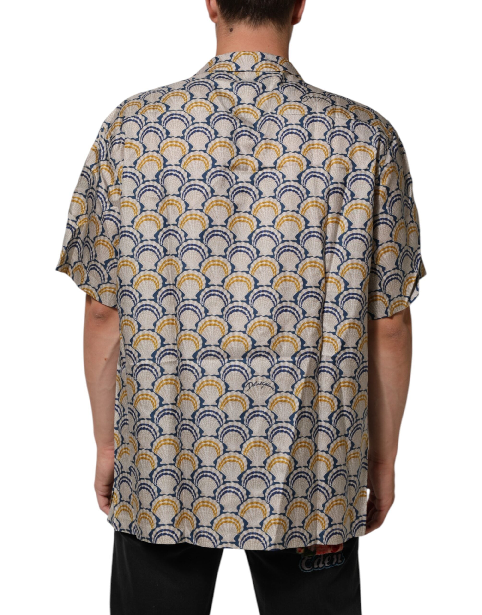 Dolce & Gabbana Cremefarbenes Hemd aus Baumwolle und Seide mit Muschelmuster auf Hawaii-4