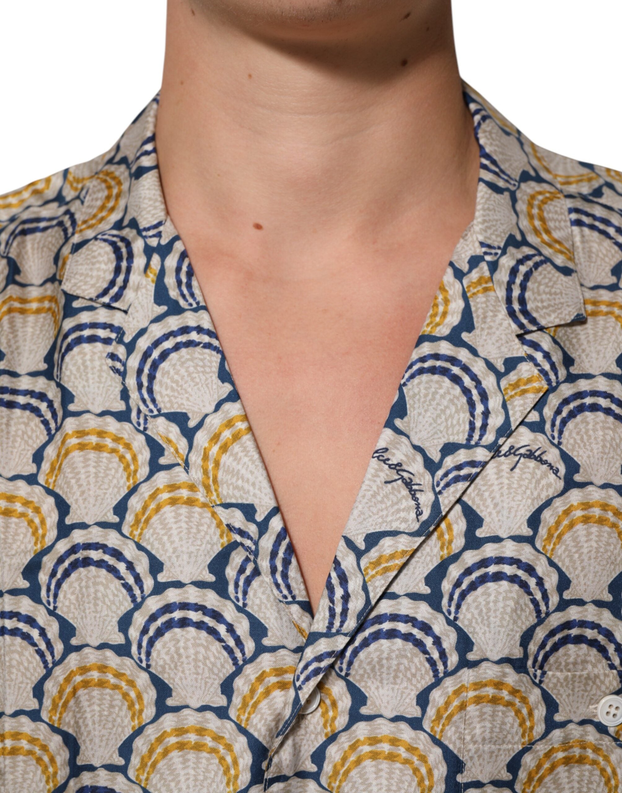 Dolce & Gabbana Cremefarbenes Hemd aus Baumwolle und Seide mit Muschelmuster auf Hawaii-5