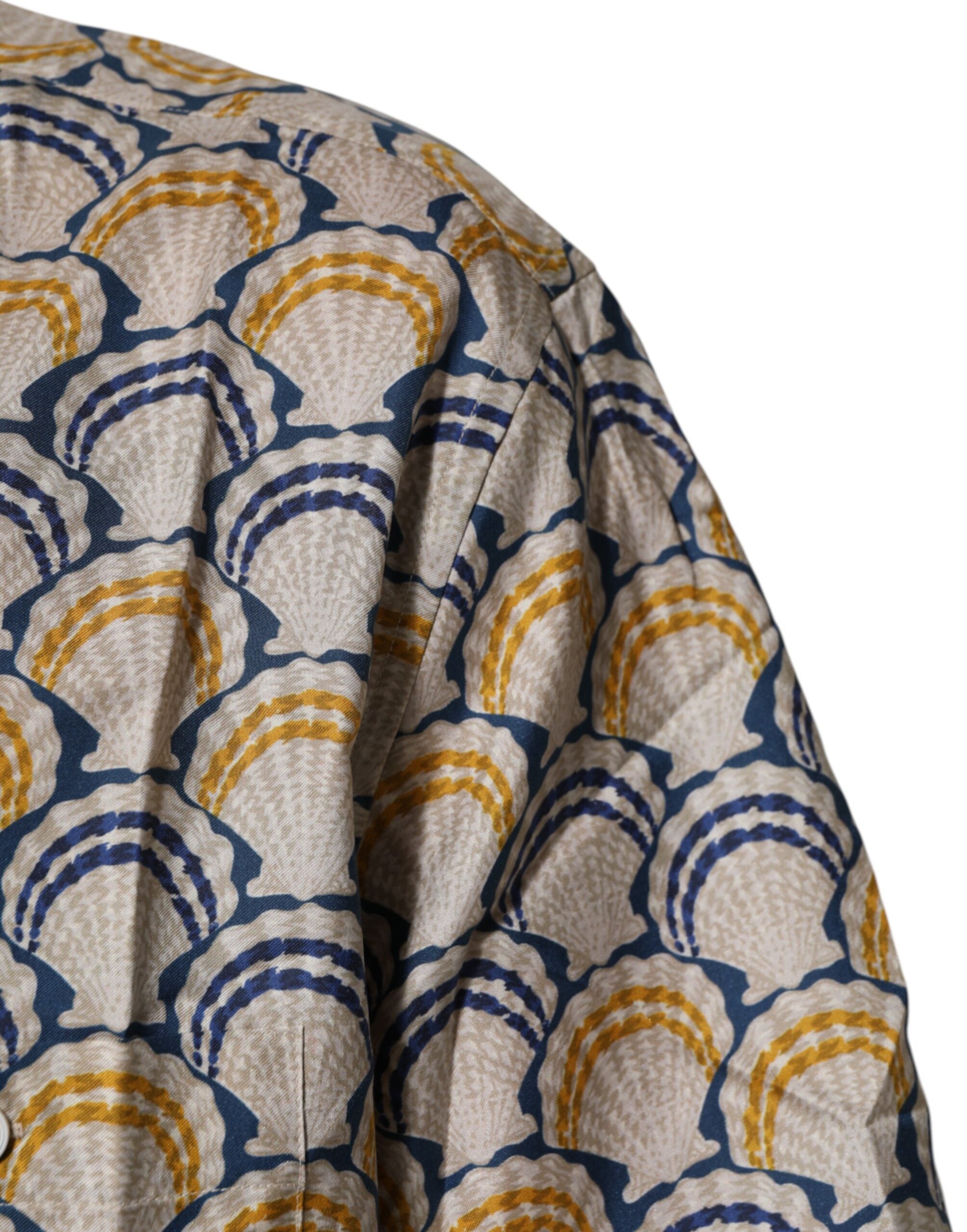 Dolce & Gabbana Cremefarbenes Hemd aus Baumwolle und Seide mit Muschelmuster auf Hawaii-6