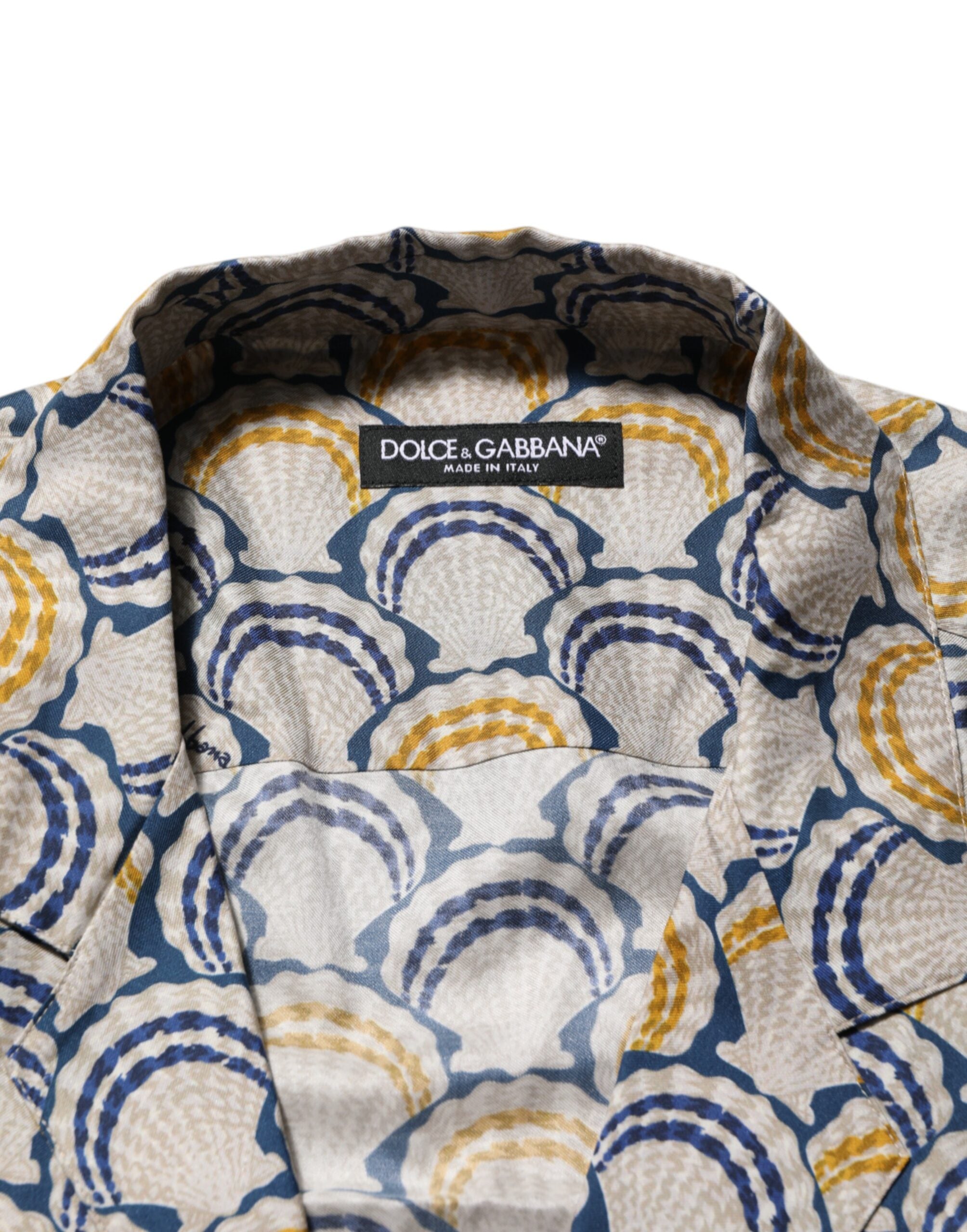 Dolce & Gabbana Cremefarbenes Hemd aus Baumwolle und Seide mit Muschelmuster auf Hawaii-7
