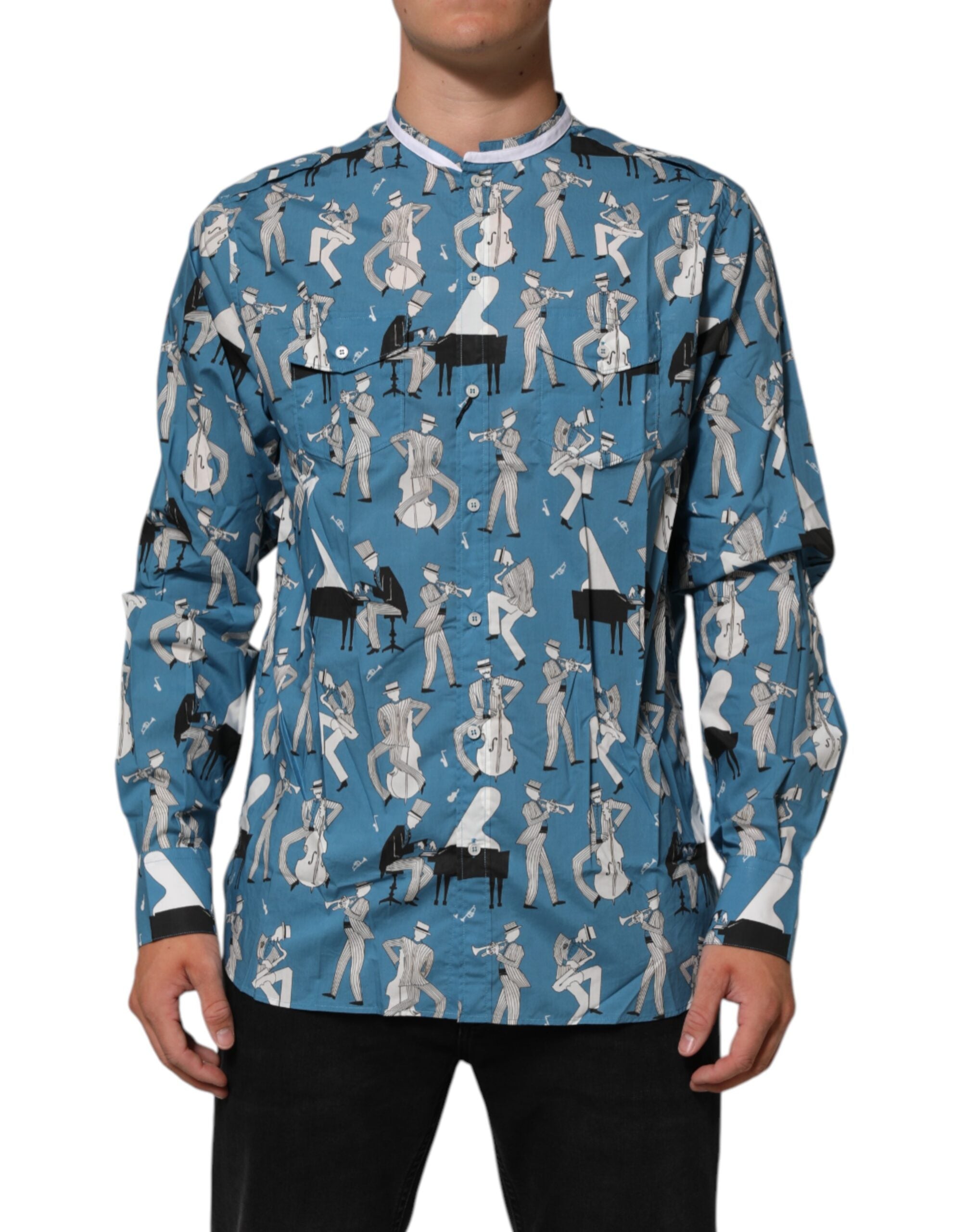 Dolce & Gabbana blue jazz shirt in printed cotton with button placket-1