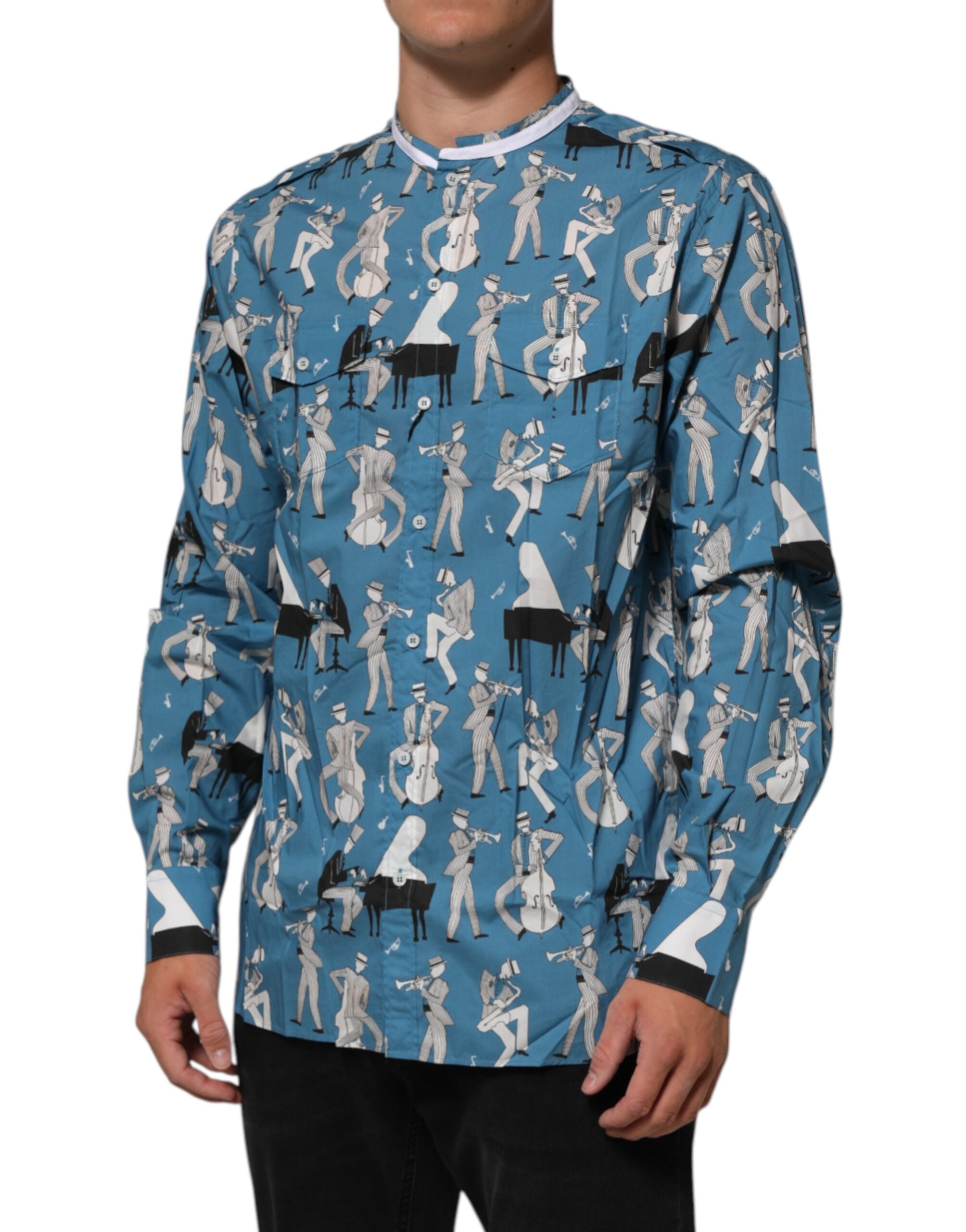 Dolce & Gabbana blue jazz shirt in printed cotton with button placket-3