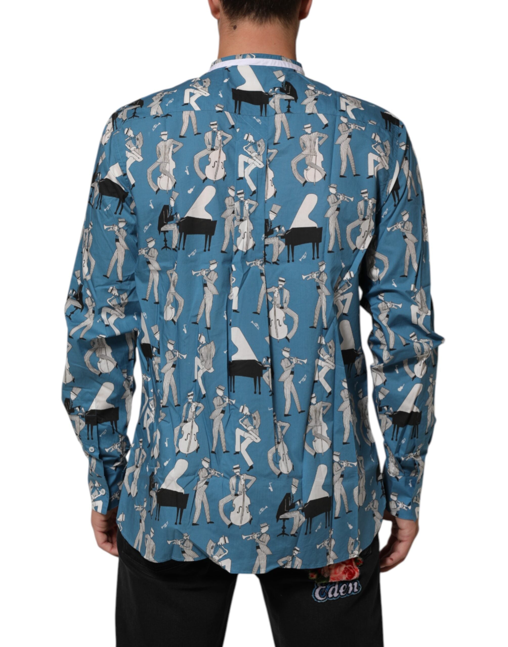 Dolce & Gabbana blue jazz shirt in printed cotton with button placket-4