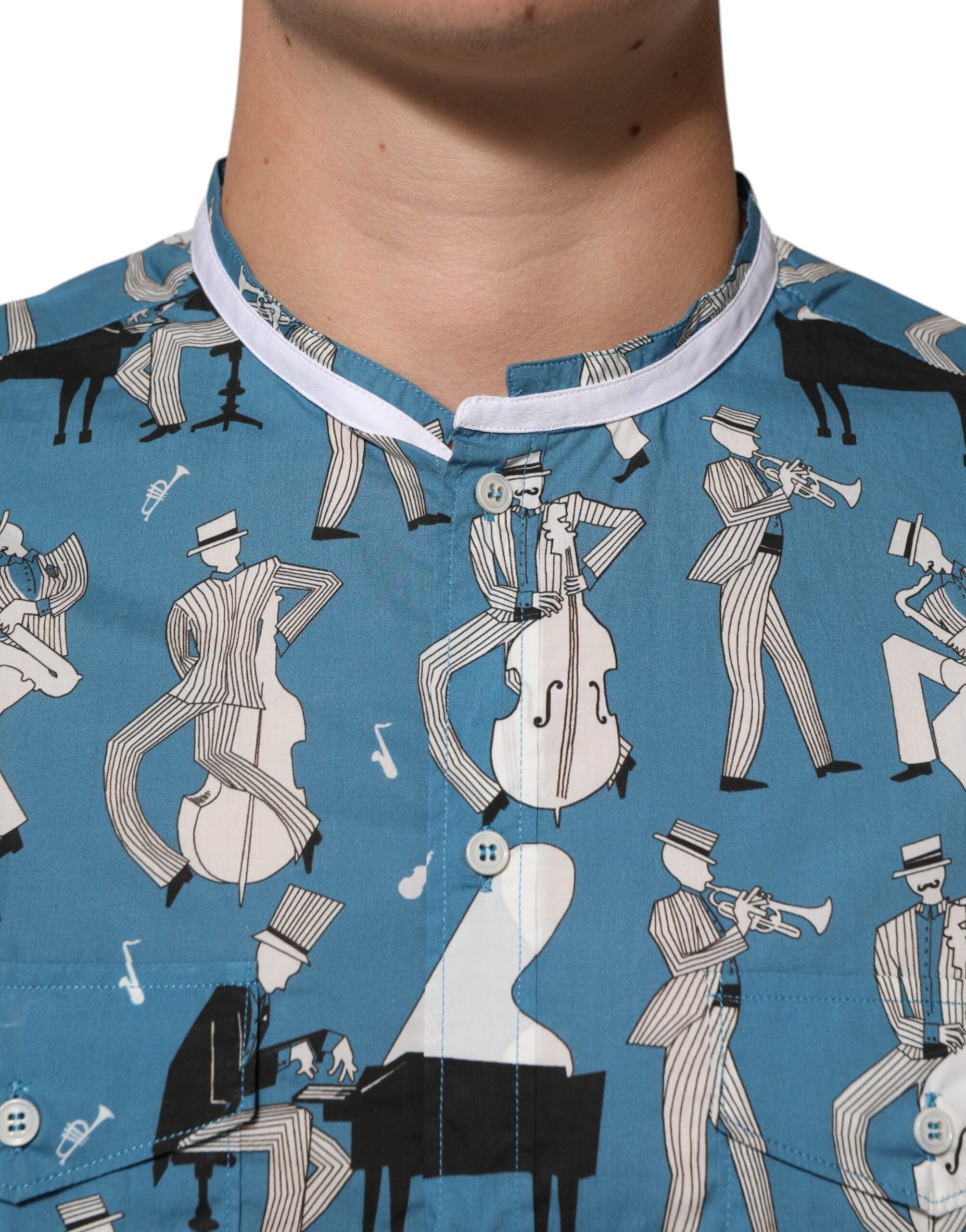 Dolce & Gabbana blue jazz shirt in printed cotton with button placket-5