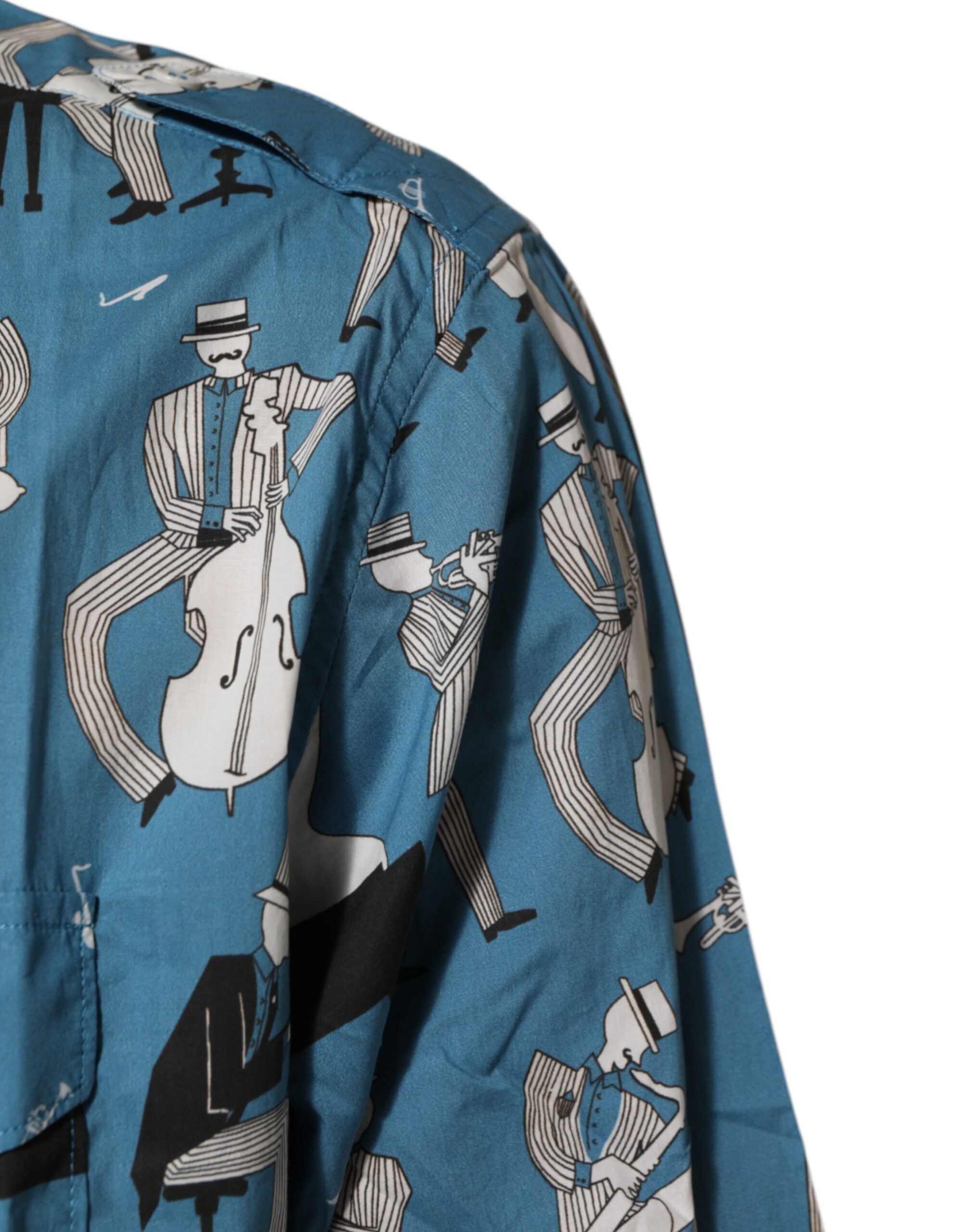 Dolce & Gabbana blue jazz shirt in printed cotton with button placket-6