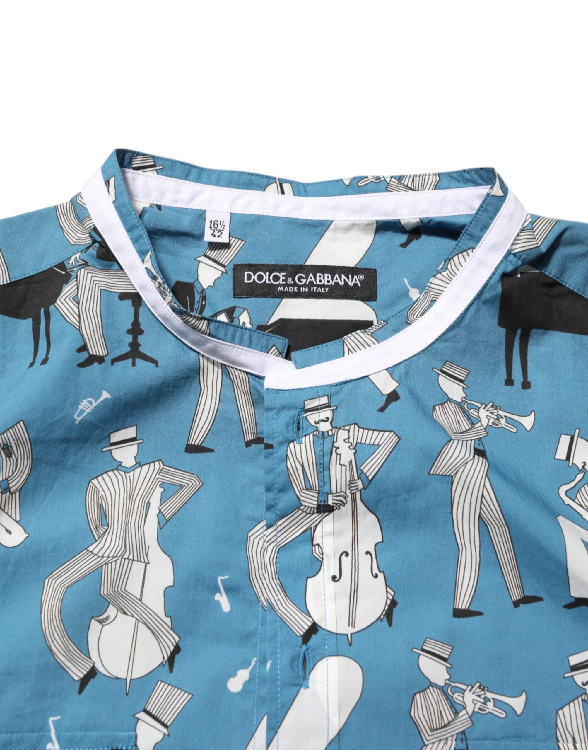Dolce & Gabbana blue jazz shirt in printed cotton with button placket-7