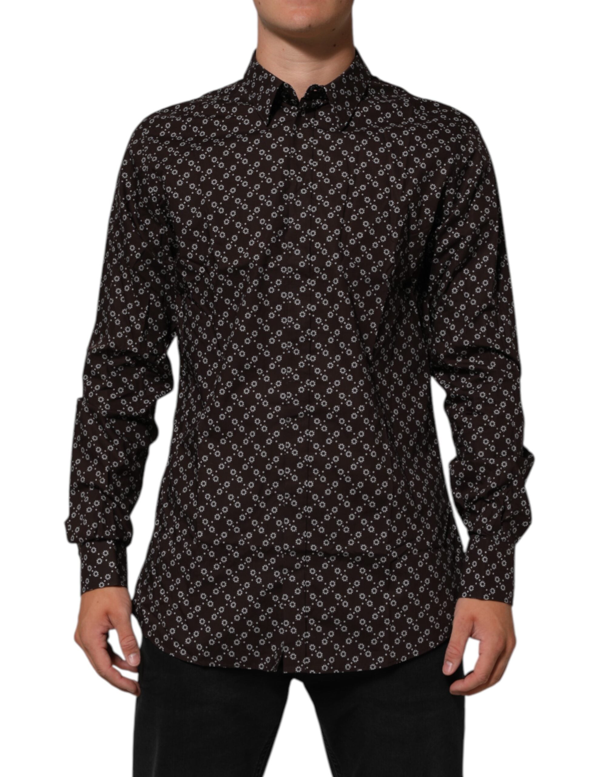 Dolce & Gabbana BrownFloral Collared GOLD Formelles Hemd-2