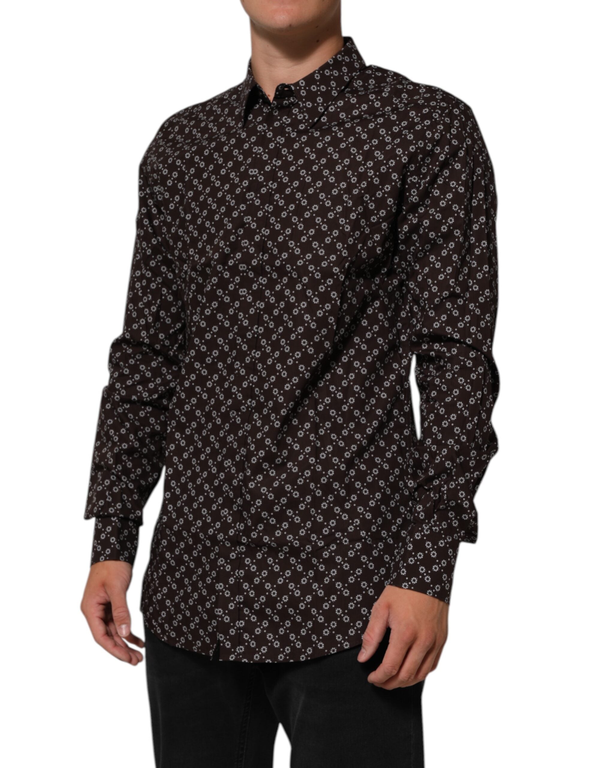 Dolce & Gabbana BrownFloral Collared GOLD Formelles Hemd-3