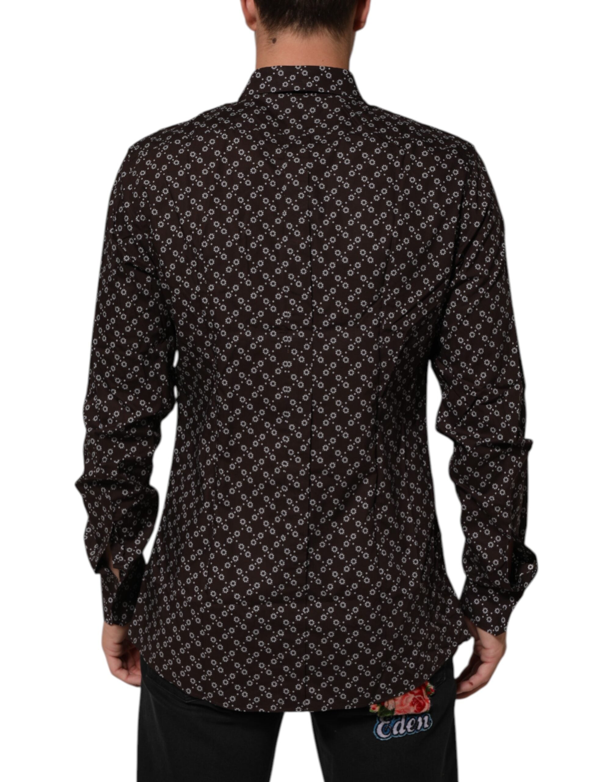 Dolce & Gabbana BrownFloral Collared GOLD Formelles Hemd-4
