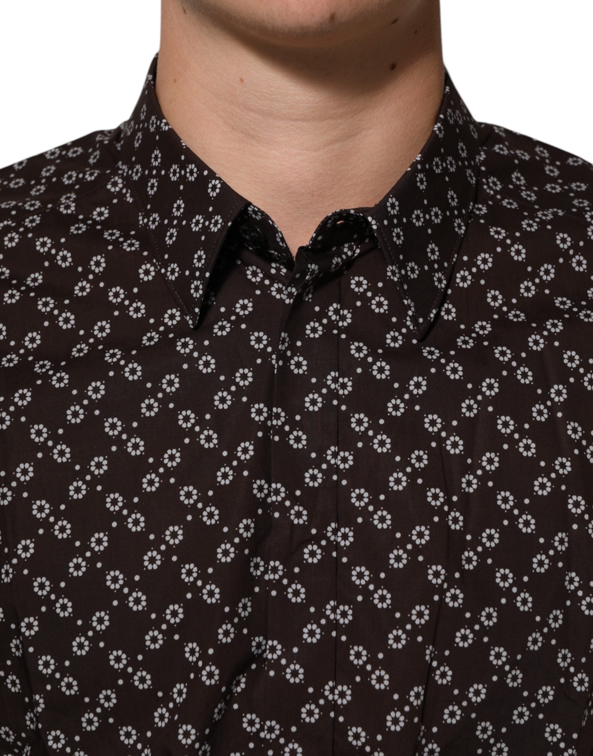 Dolce & Gabbana BrownFloral Collared GOLD Formelles Hemd-5