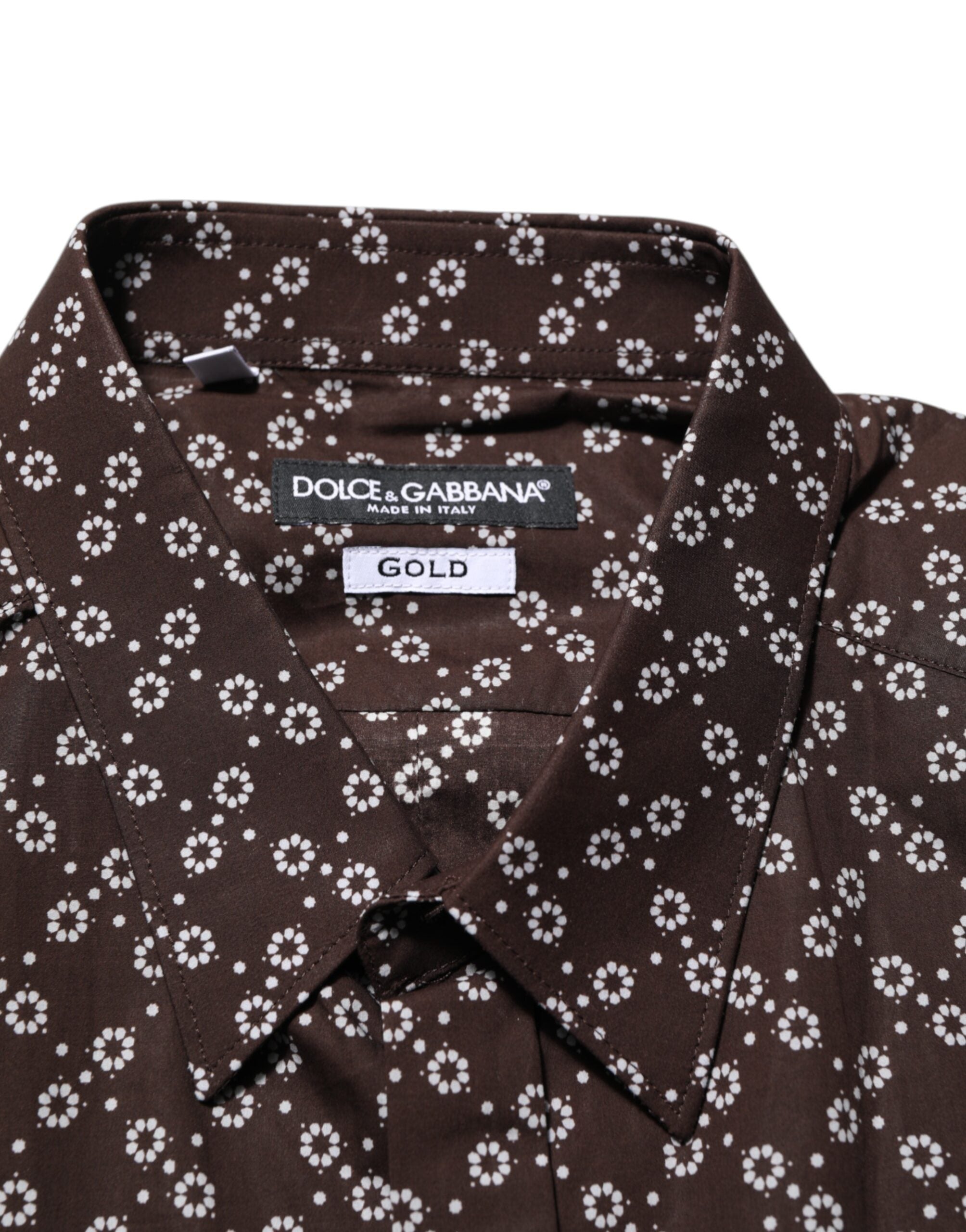 Dolce & Gabbana BrownFloral Collared GOLD Formelles Hemd-7