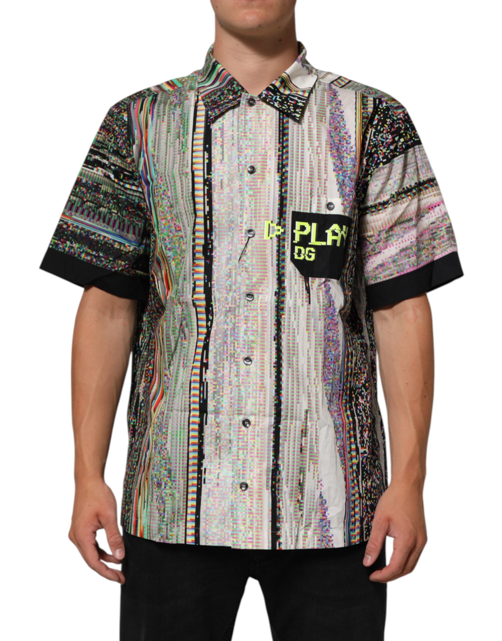 Dolce & Gabbana Multicolor Graphic Casual Shirt with Collar