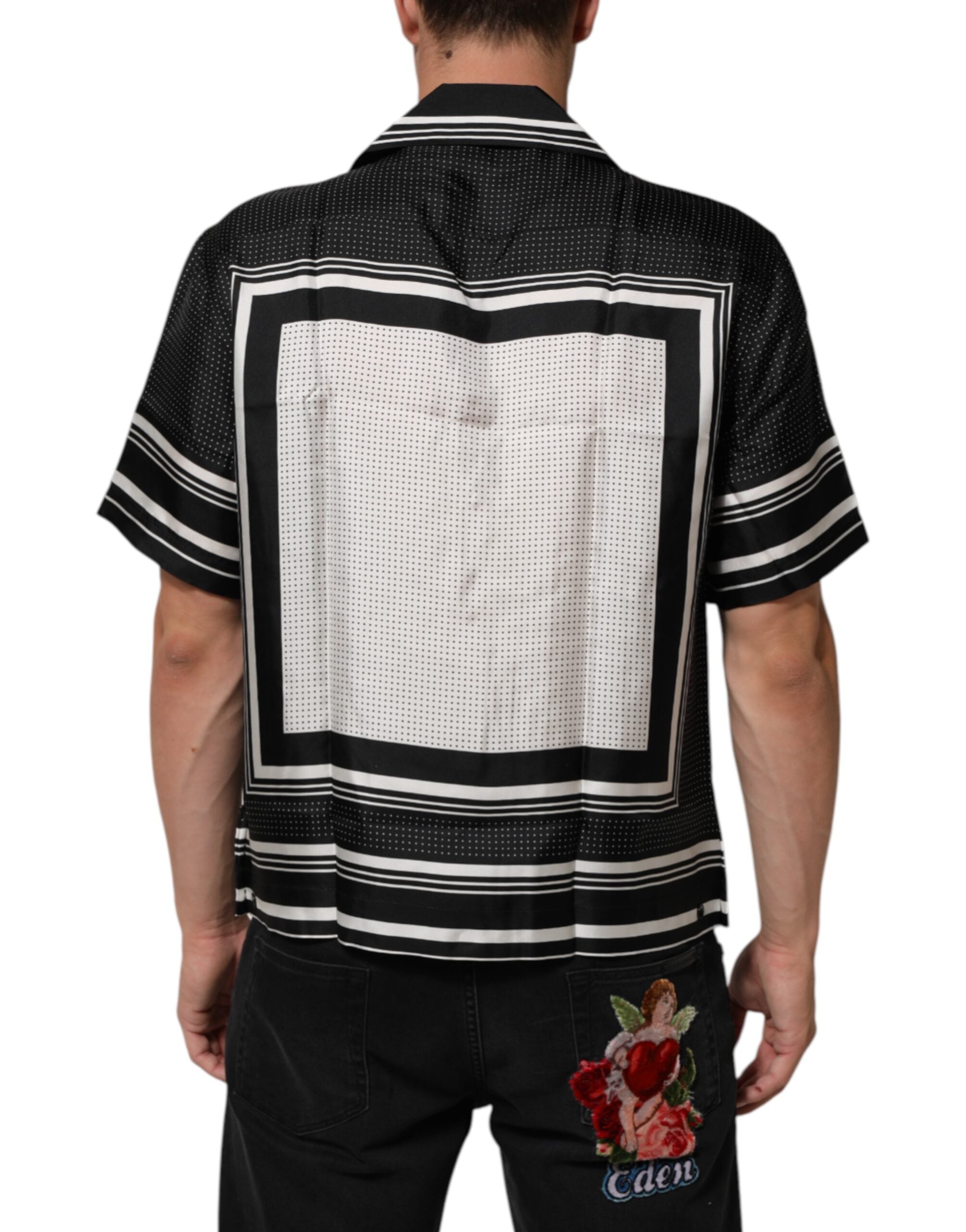 Dolce & Gabbana Black and White Stripe Polka Dot Print Casual Polo Shirt-4