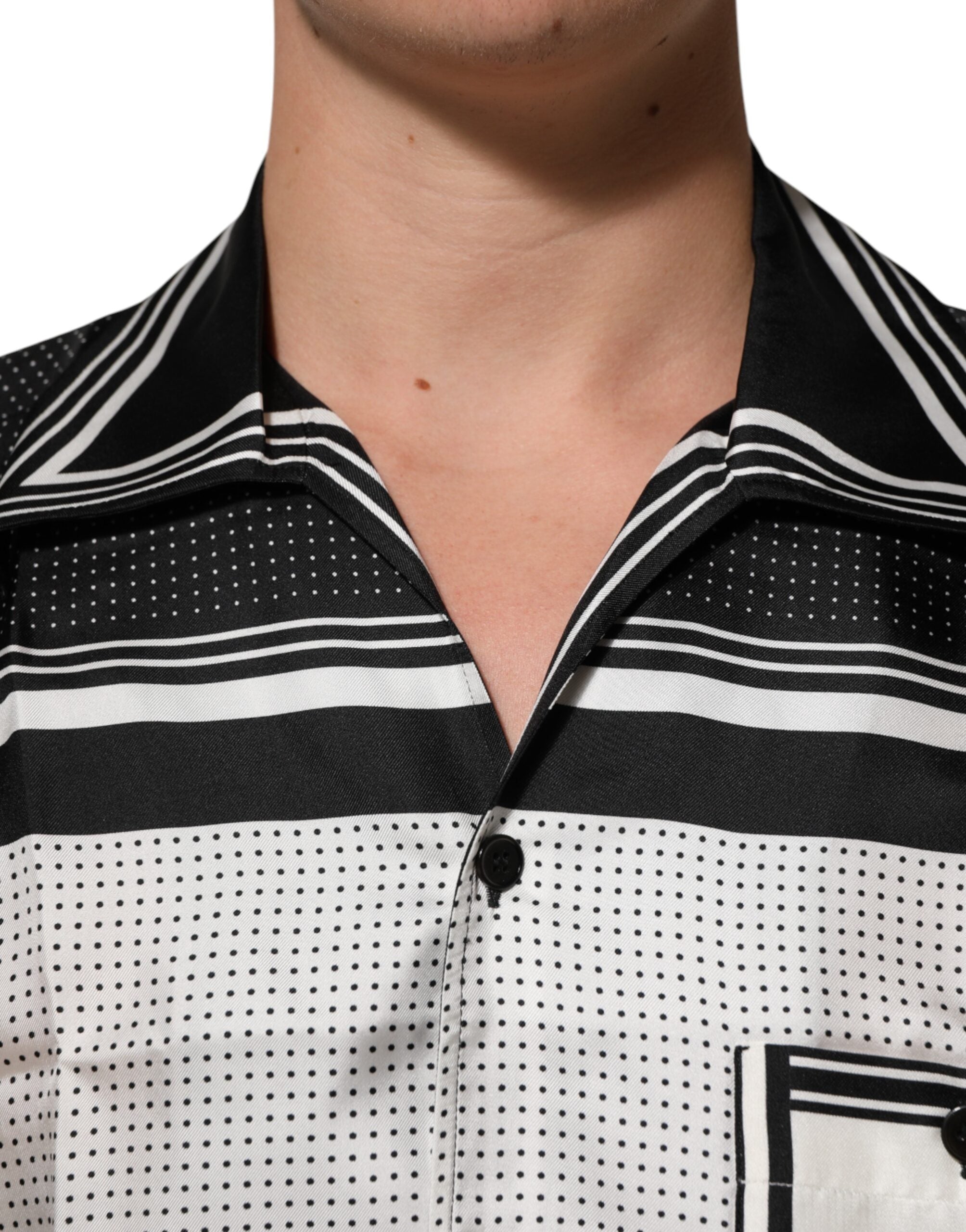 Dolce & Gabbana Black and White Stripe Polka Dot Print Casual Polo Shirt-5