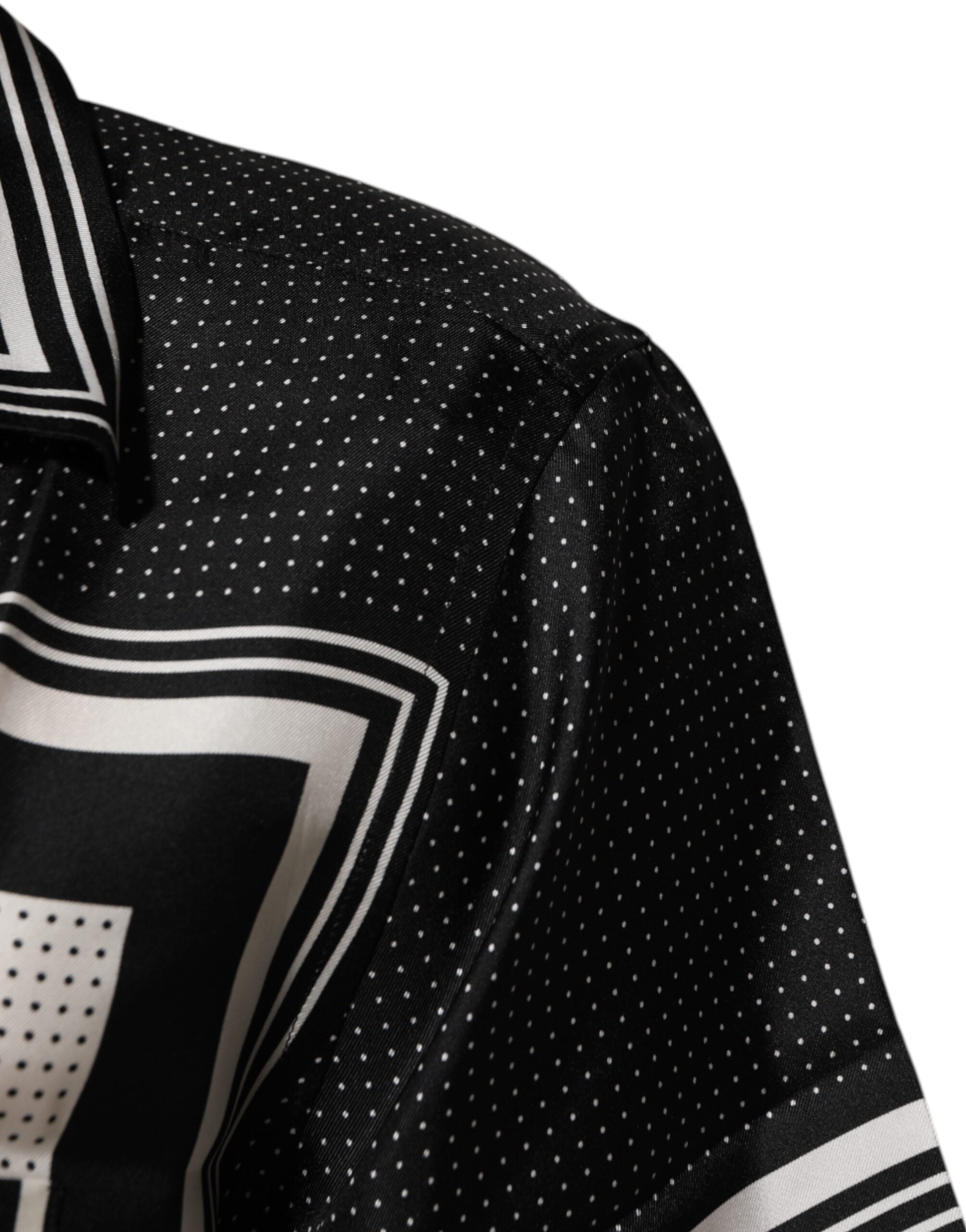 Dolce & Gabbana Black and White Stripe Polka Dot Print Casual Polo Shirt-6