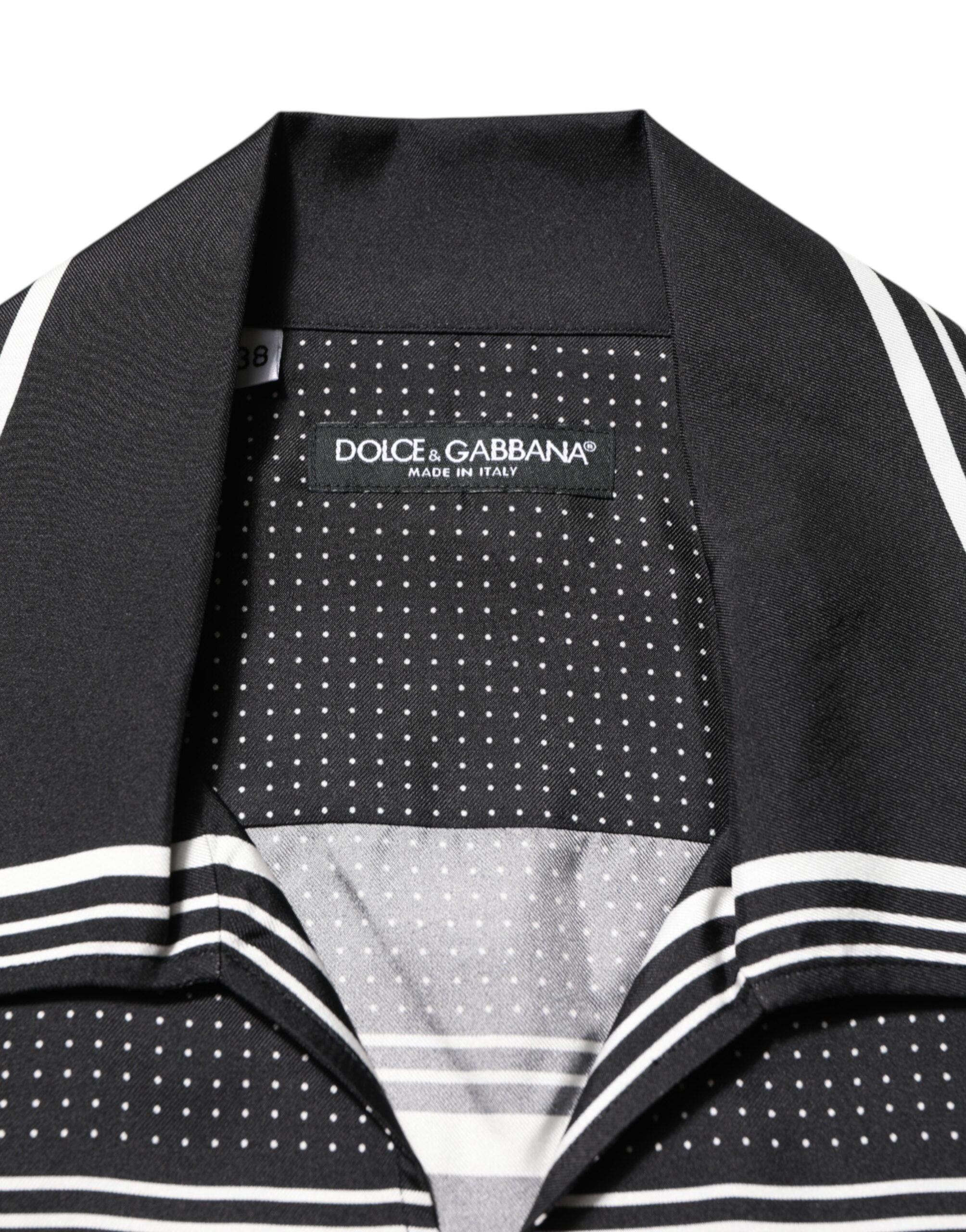 Dolce & Gabbana Black and White Stripe Polka Dot Print Casual Polo Shirt-7