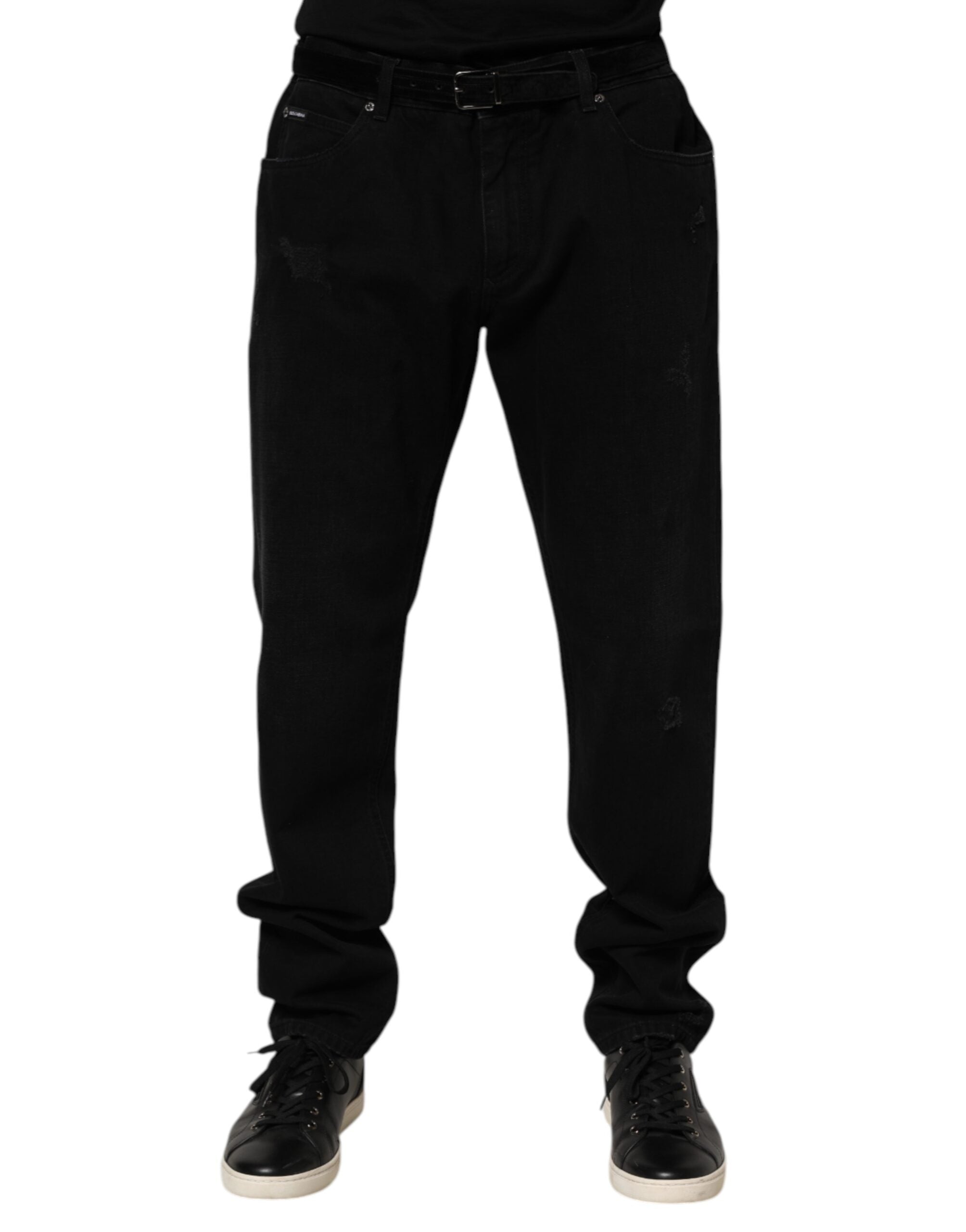 Dolce & Gabbana Black Cotton Regular Denim Men's Trousers Jeans-1