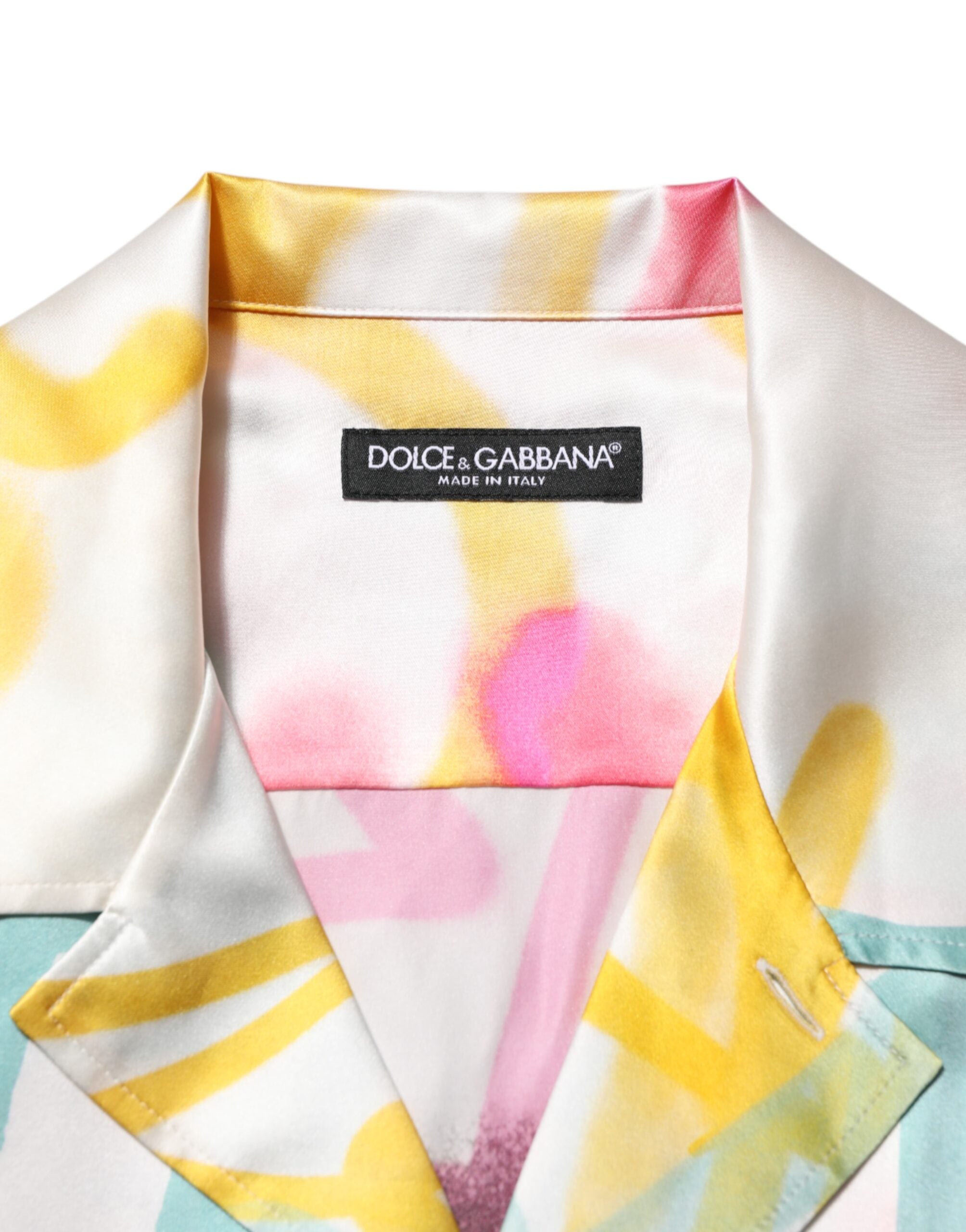 Dolce & Gabbana White Silk Hawaiian Graffiti Shirt for Men Casual Shirt-6