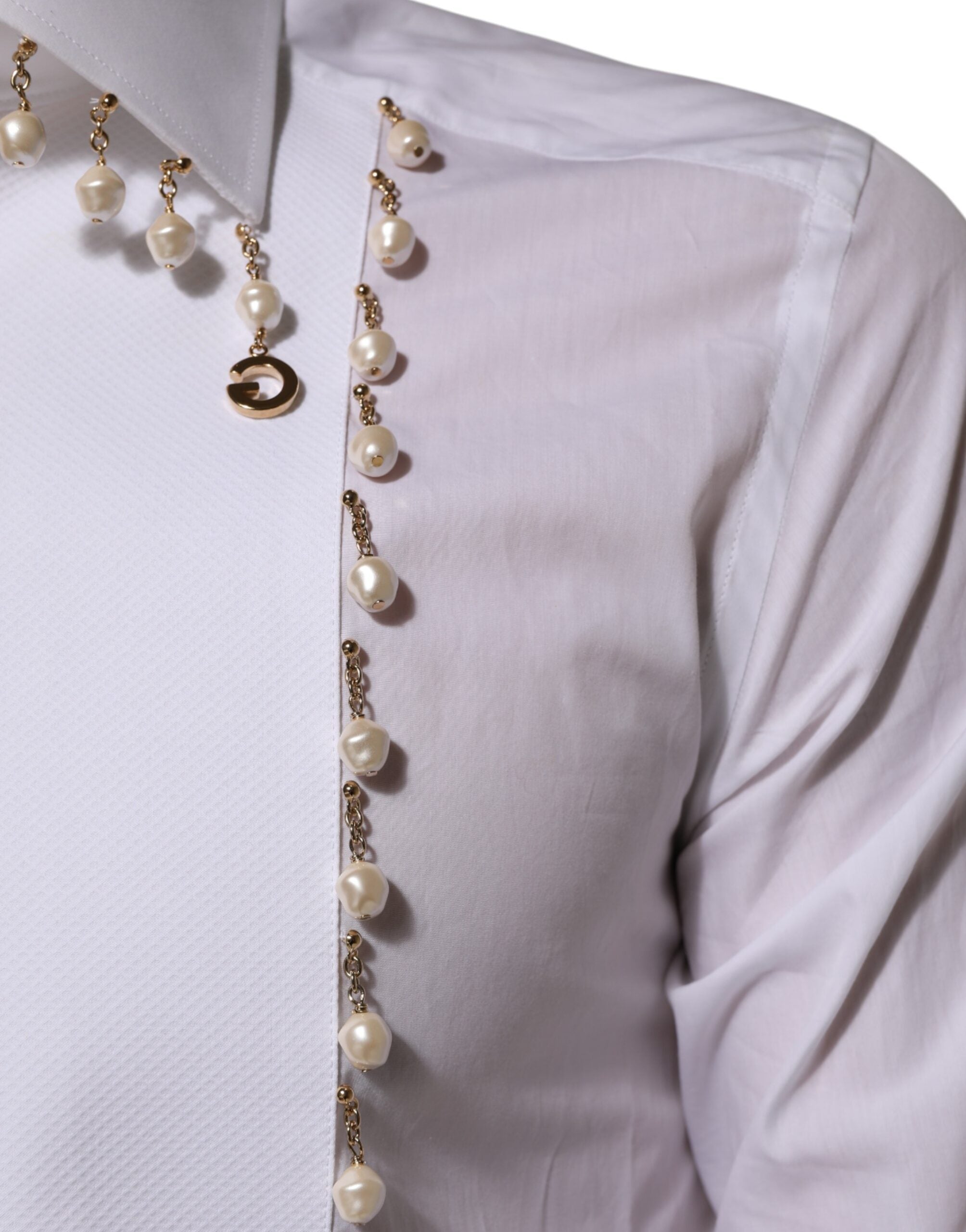 Dolce & Gabbana Weißes DG-Logo-Perlen-GOLD-Hemd aus Baumwolle für den formellen Anlass-6
