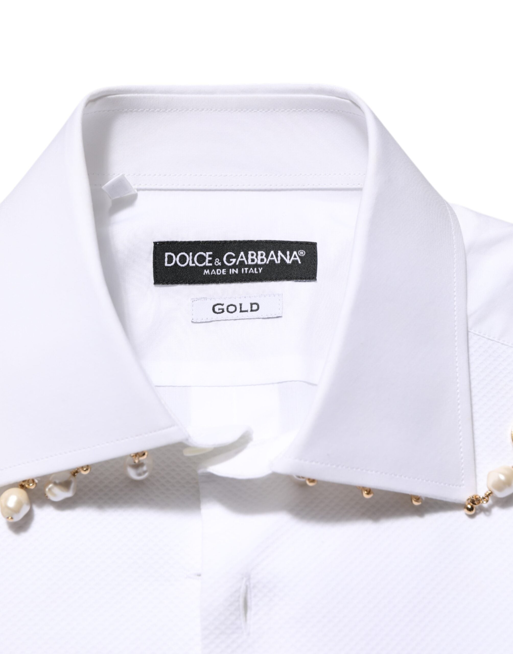Dolce & Gabbana Weißes DG-Logo-Perlen-GOLD-Hemd aus Baumwolle für den formellen Anlass-7